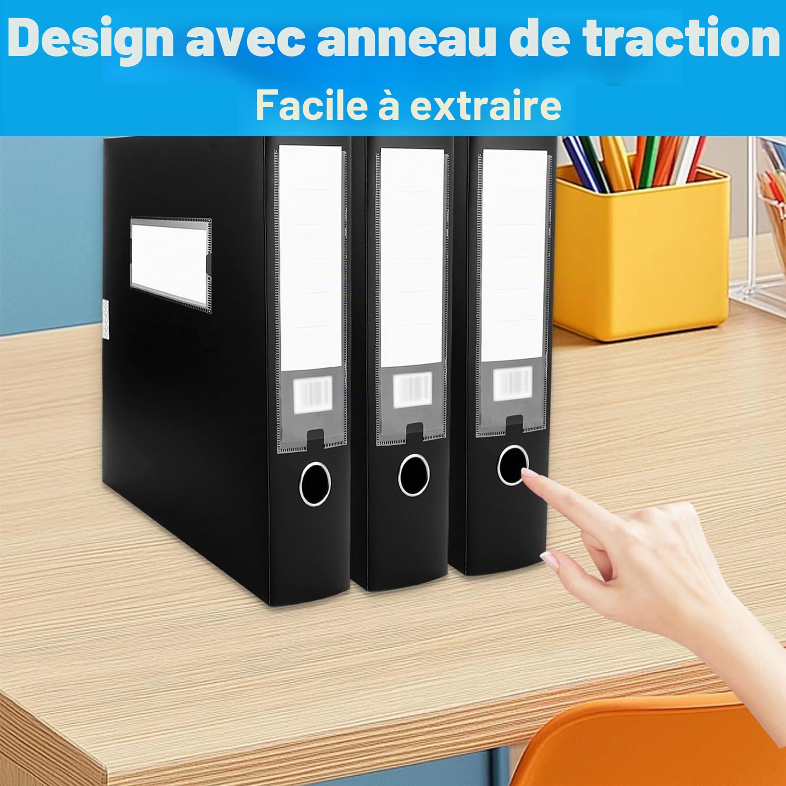 WOPPLXY Lot de 8 Boite Archive, 31 x 23,5 x 7,5 cm Boite Archive Plastique Noir, Boite de Classement A4 pour le Bureau, la Maison, l'École (Dos de 75 mm)