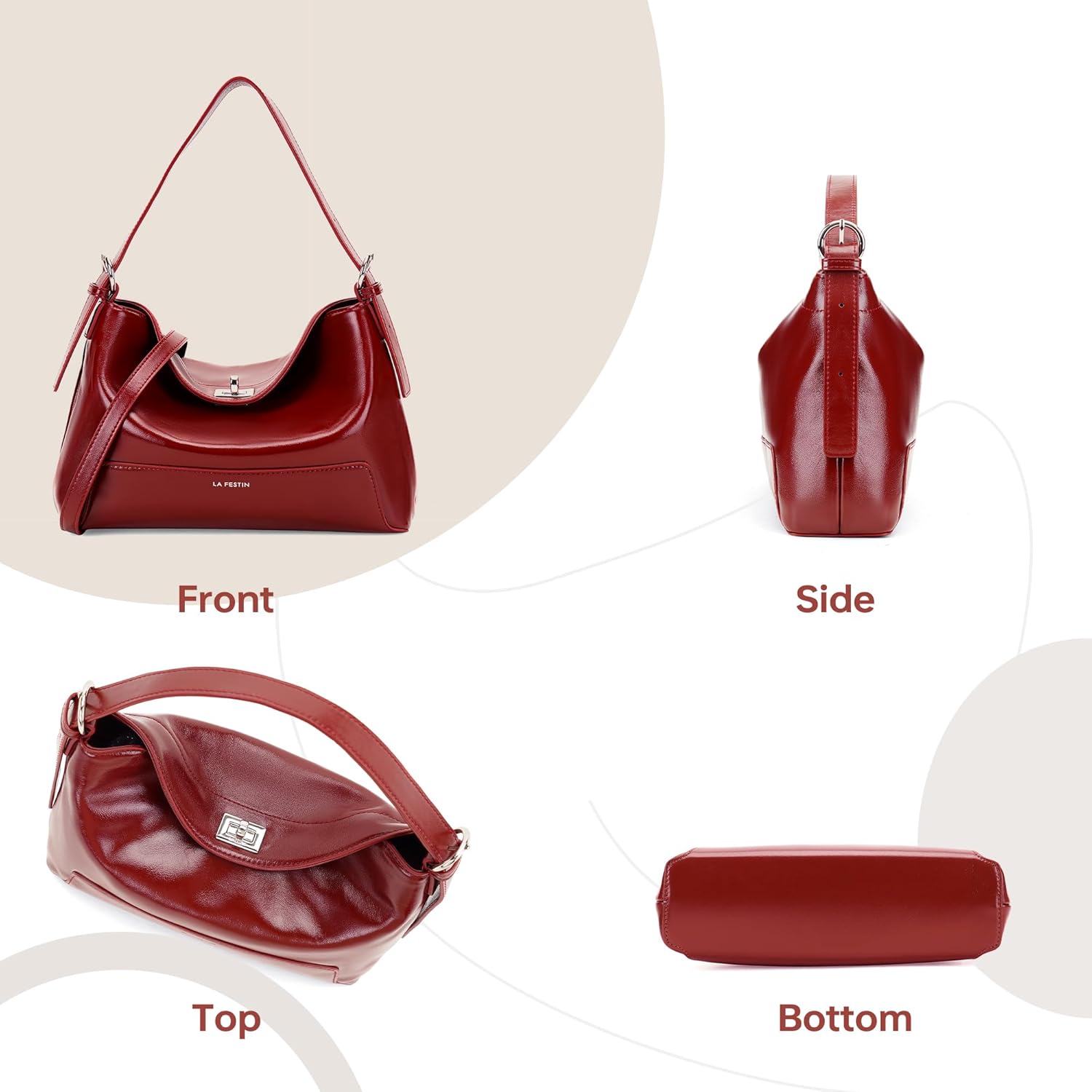 LA FESTIN Genuine Leather Top-Handle Bag for Women Small Designer Crossbody Purse Hobo Shoulder Bag with Adjustable Strap - Image 6