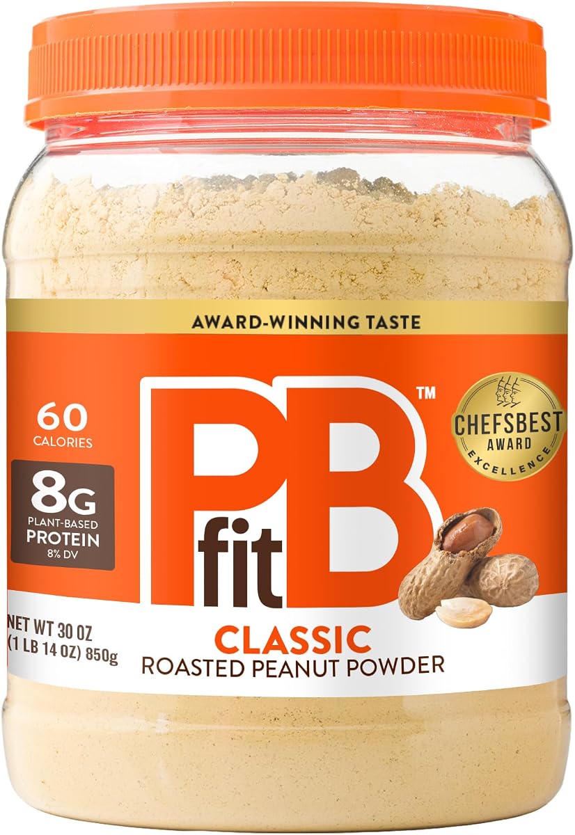 PBfit Classic Mantequilla de maní en polvo 30 oz, maní para untar con 8 g de proteína | Maní tostado real, sin gluten, 60 calorías, proteína en polvo, bajo en grasa, alimento básico de despensa, batido, avena