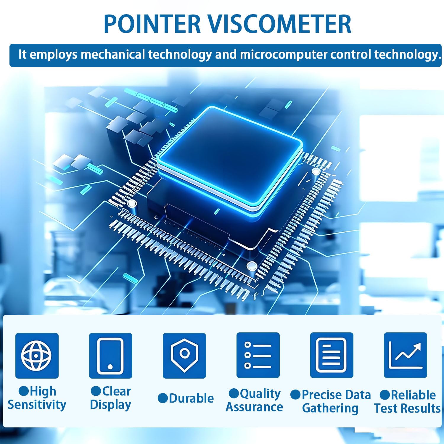Viscosímetro Digital portátil, medidor de viscosidad rotativo, Rango de medición de 1 a 100.000 mPa·s, Velocidad Ajustable, Error de medición de ±5%, para Pinturas y Adhesivos.