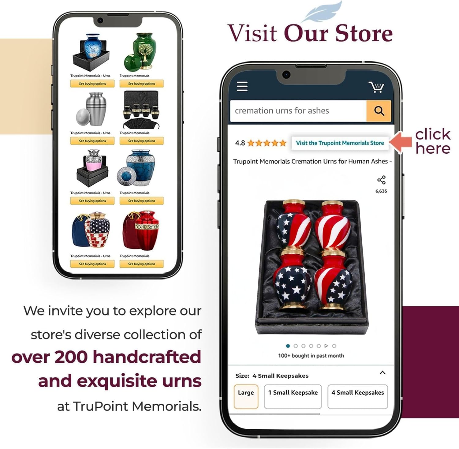 Trupoint Memorials Small Urns for Human Ashes Keepsake, Military and Patriotic Decorative Mini Cremation Urn for Veteran Adult Men & Women, Set of 4, Red