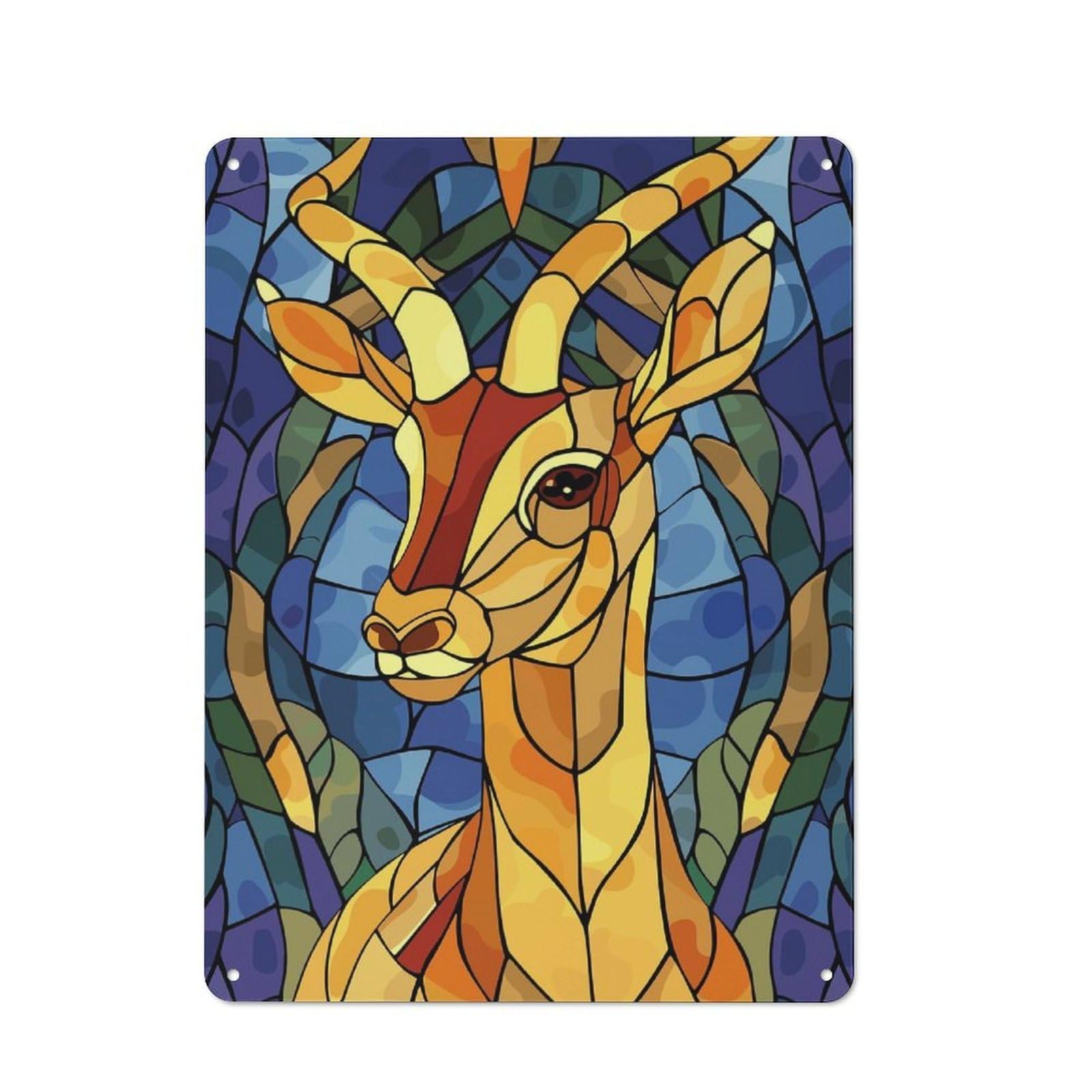 Junmoney Style-11 Stained Glass Gazelle Portrait Rustic Tin Wall Plaque 40X30cm For Hobby Room Or Studio, A Christmas Gift For People Styling Hobby Room And Studio