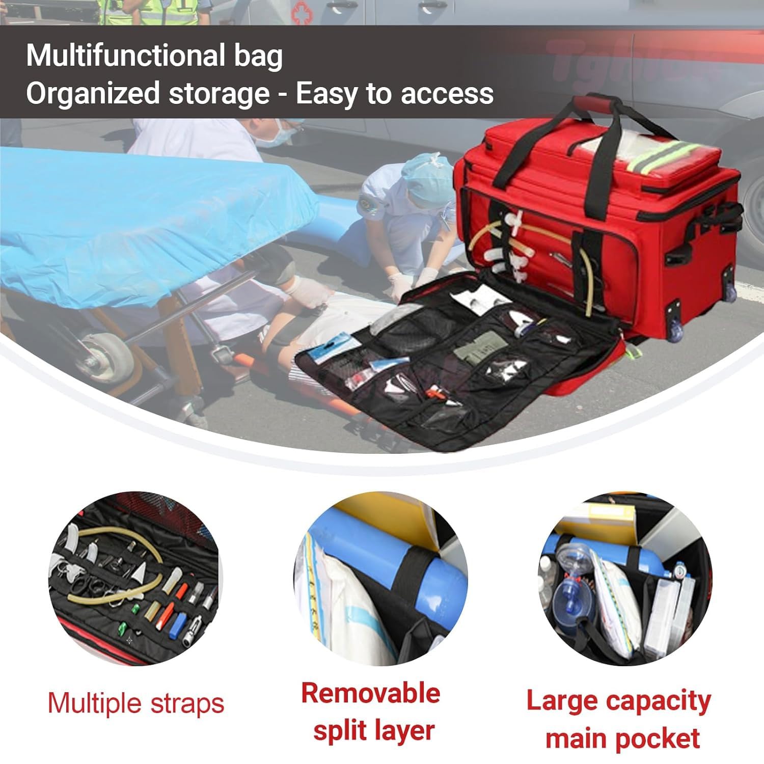 Bolsa médica de emergencia con ruedas, mochila de tela Oxford 1800D, kit de primeros auxilios ignífugos, ideal para EMT, EMS, policía, bomberos, enfermeras, médicos