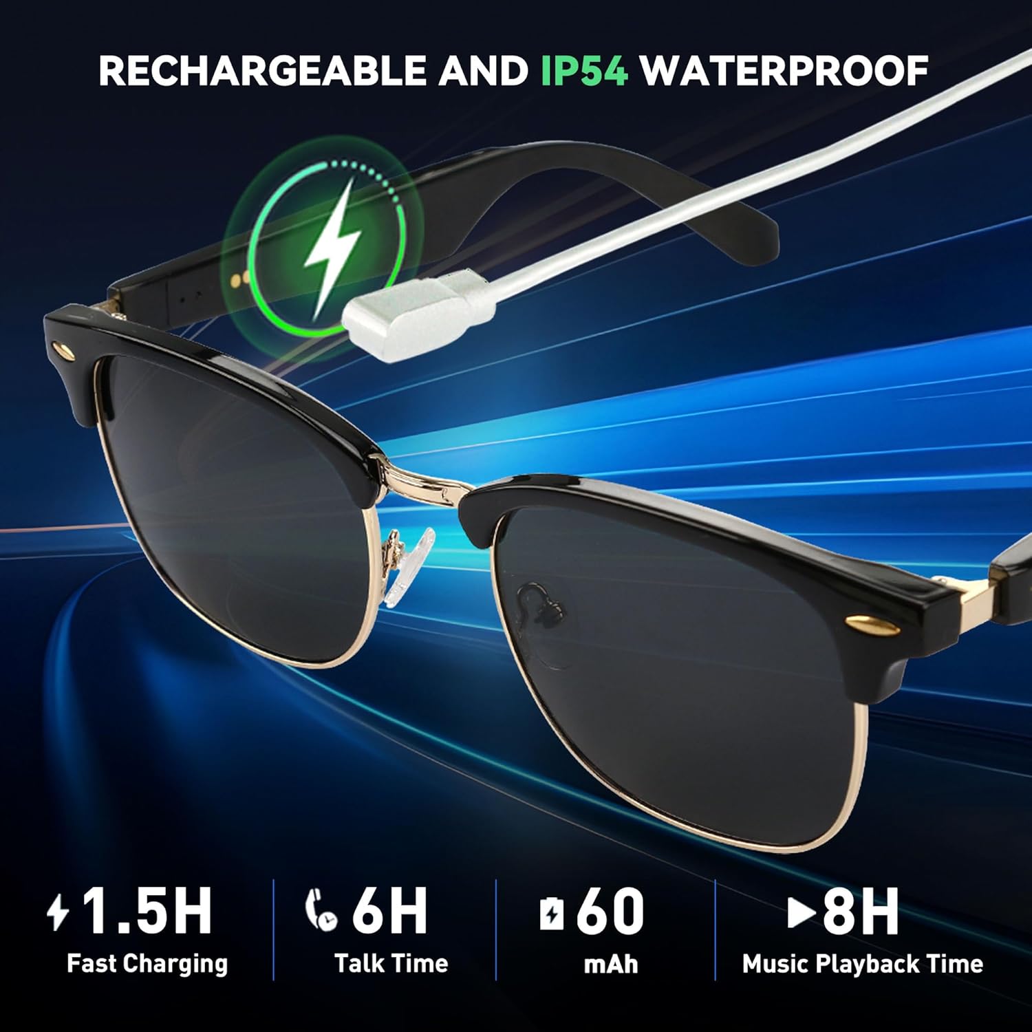 Techie AI Smart Glasses,Bluetooth Glasses for Men and Women,Polarized Sunglasses with AI Translation,Bluetooth Speaker,Wireless Headphone,Athletic/Outdoor UV Protection,Touch Control