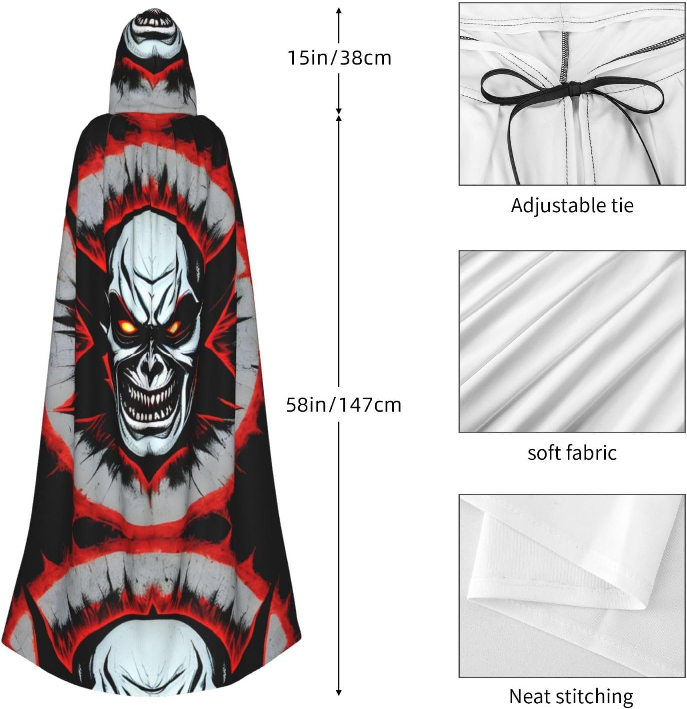 Red And Black Evil Ghost Men Women Halloween Role Play Party Decoration Hooded Poncho