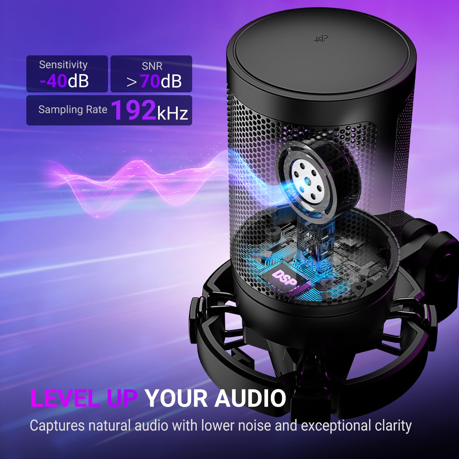 FIFINE Microfono USB per PC da gioco, microfono a condensatore podcast con braccio a braccio, filtro pop, pulsante mute per streaming, Twitch, chat online, microfono RGB per computer per PC Gamer