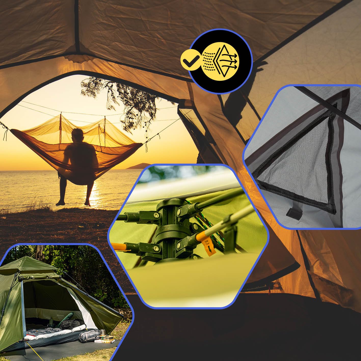 Lumaland Tenda da campeggio pop-up | tenda a cupola per 2-3 persone 215 x 195 x 120 cm | 4 stagioni | tenda da trekking e festival | leggera, impermeabile e robusta | montaggio semplice, veloce