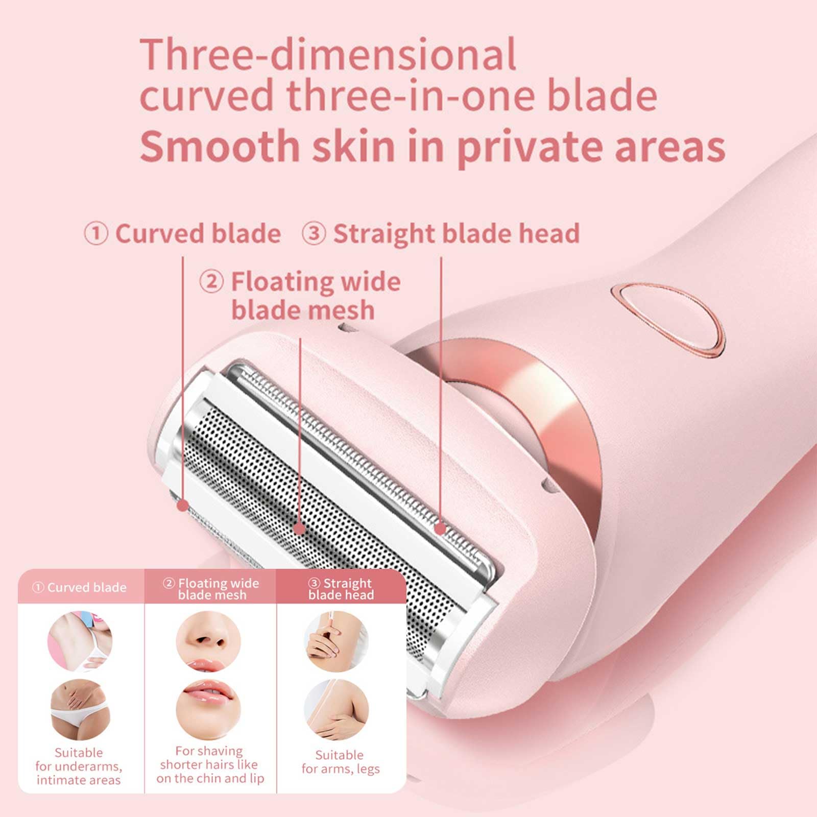 Hair Removal Device,2 in 1 Electric Shaver for Women,Portable Waterproof Electric Shaver,Wet & Dry,Painless Womens Trimmer for Face Body Leg Bikini Underarm Arm (Pink)