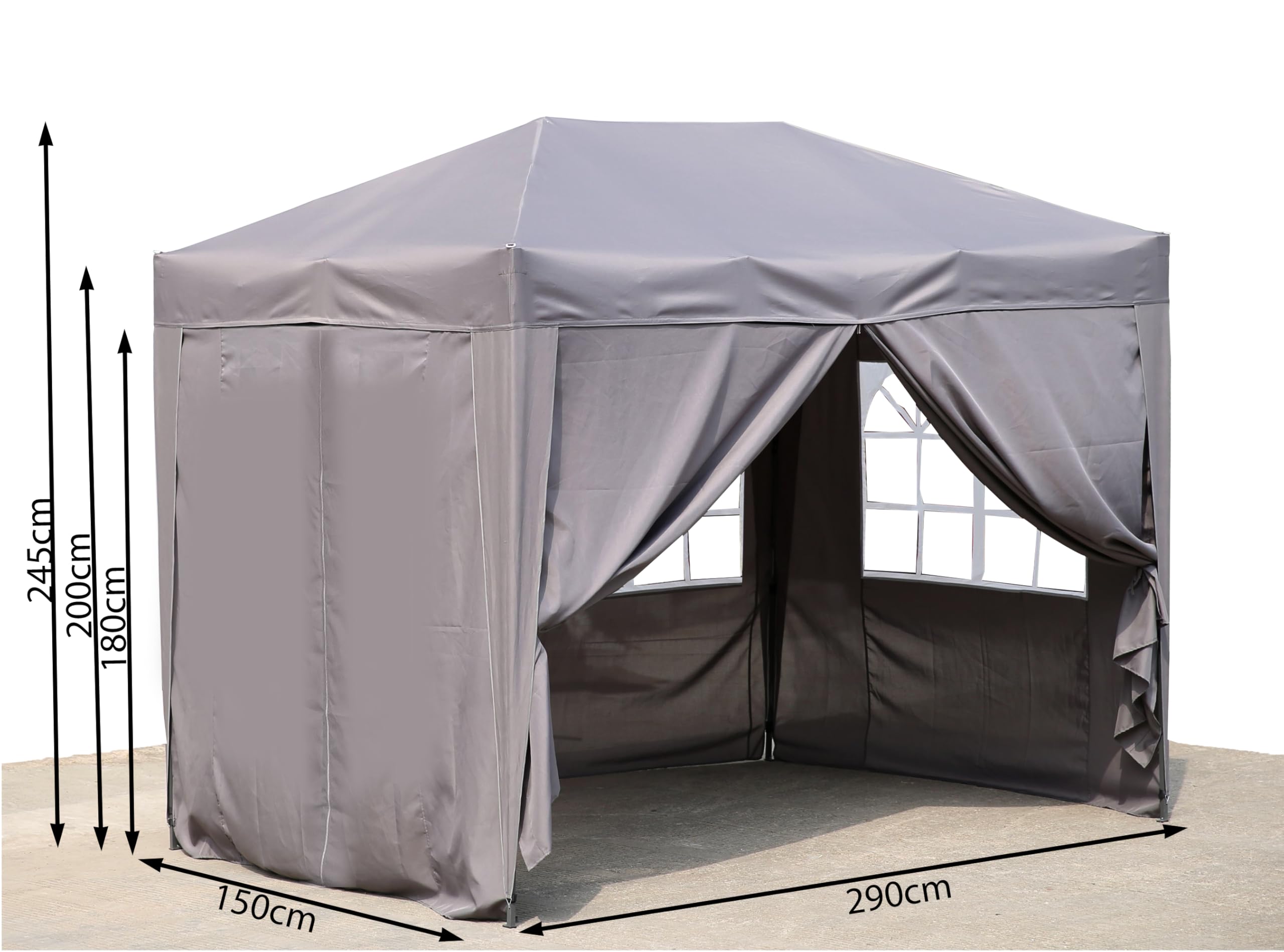 QUICK STAR Tonnelle pliante 1,5 x 2,9 m, gris fumé, 4 parois latérales EasyVelcro (2 fermetures éclair, 2 fenêtres), tonnelle pop-up pliable, avec sac de transport