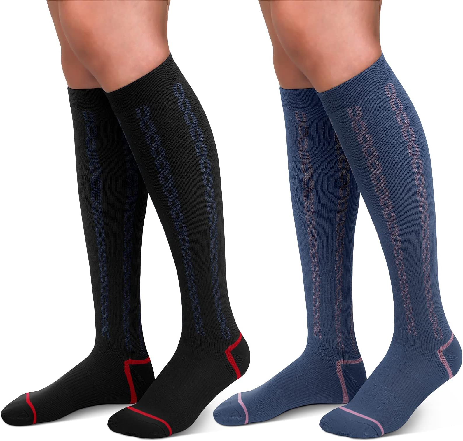 Hi Clasmix30-40mmHg Medical Graduated Compression Socks for Women&Men Circulation-Knee High Socks for Support,Hiking,Running