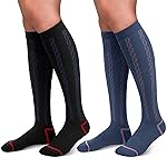 30-40mmHg Medical Graduated Compression Socks for Women&Men Circulation-Compression Stockings-Knee High Socks for Support,Hiking,Running(2 Pack Strip Black Navy,S-M)