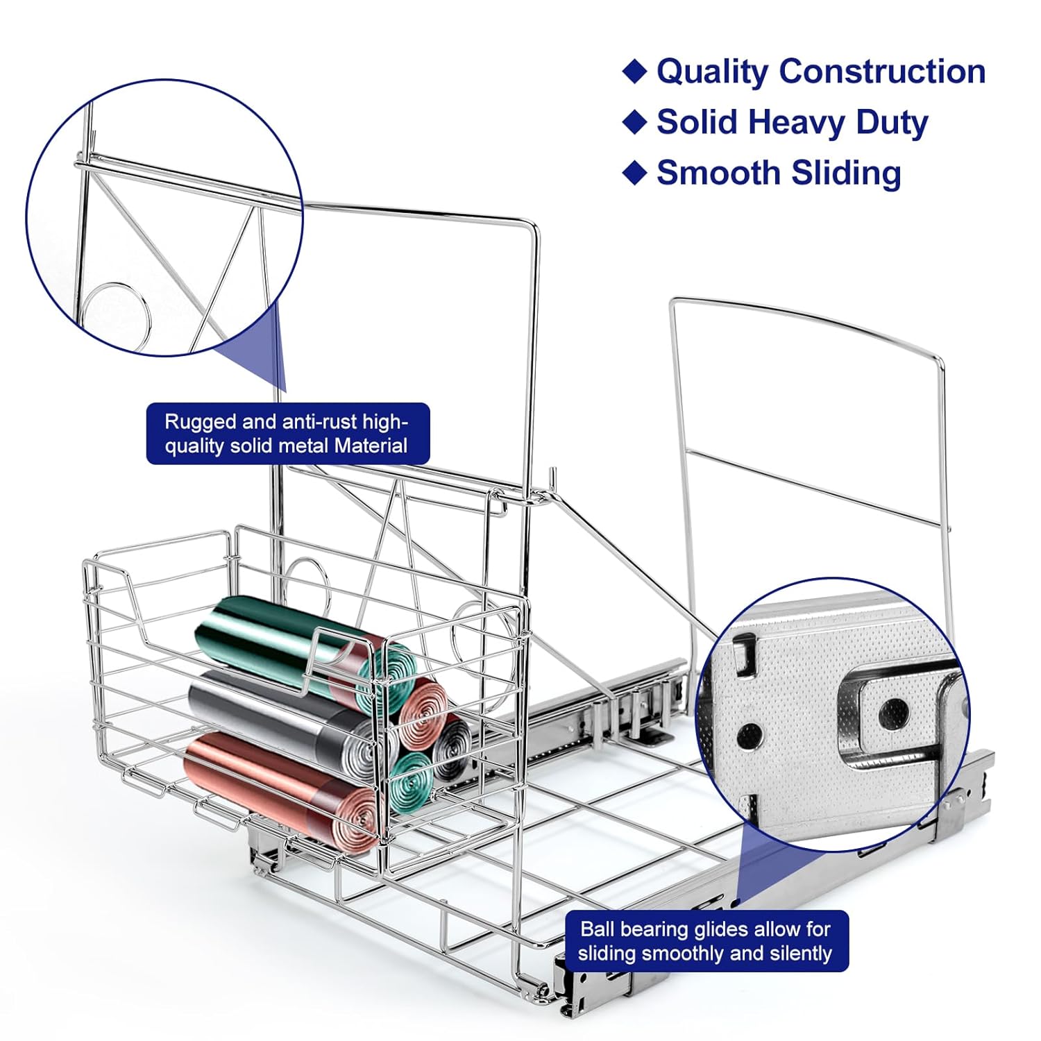 Sleek Under-Cabinet Pull-Out Trash Can System: Featuring Adjustable Shelf & Easy-Detach Basket for Effortless Garbage Handling & Optimal Kitchen Organization