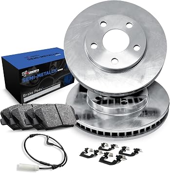 R1 Concepts Front Brakes and Rotors| Hardware Included| Front Semi Met Brake Pads and Rotors Kit| Fits 2005-2006 Nissan X-Trail