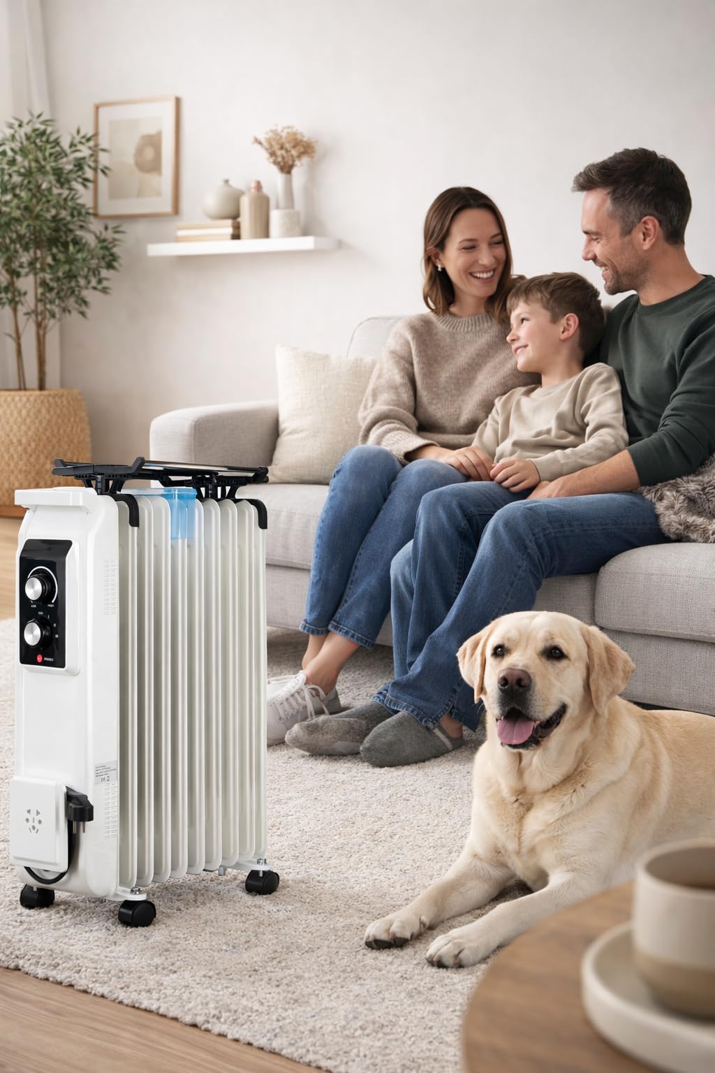 Elektrische Heizung 2000W | Elektrischer 3-Stufen Ölradiator - stromsparend und leise | Mobile Elektroheizung | Heizung elektrisch mit Thermostat