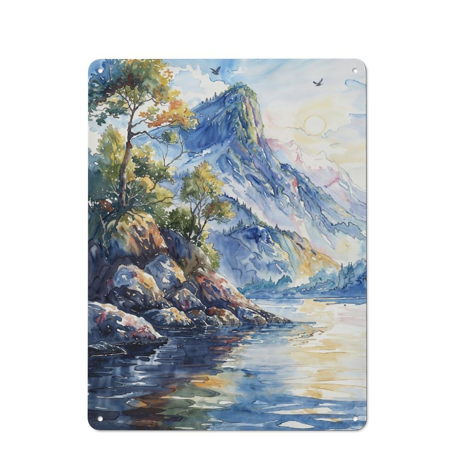 Junmoney Majestic Mountain Lake Tin Sign 40X30cm For Café Or Home Bar, Rustic Wall Decor, For Garage, Workshop And Man Cave Decoration