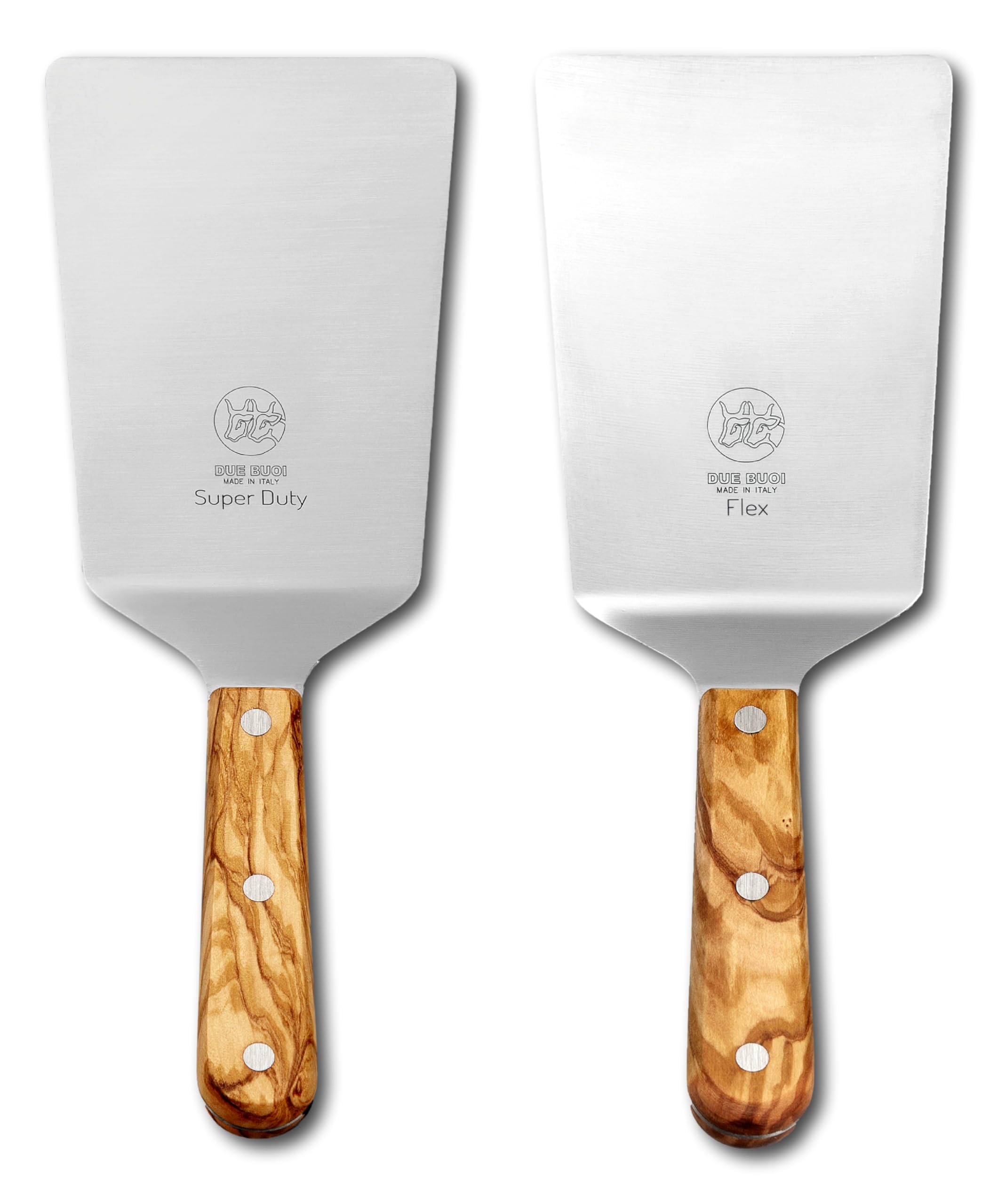 DUE BUOI Juego de espátula ancha y flexible y mango de madera de olivo