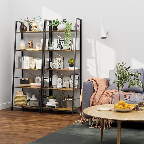 Miniatura 5 de Gadroad Estantería de escalera, estantería industrial de 5 niveles, estante de escalera independiente, estantes organizadores para plantas y flores,