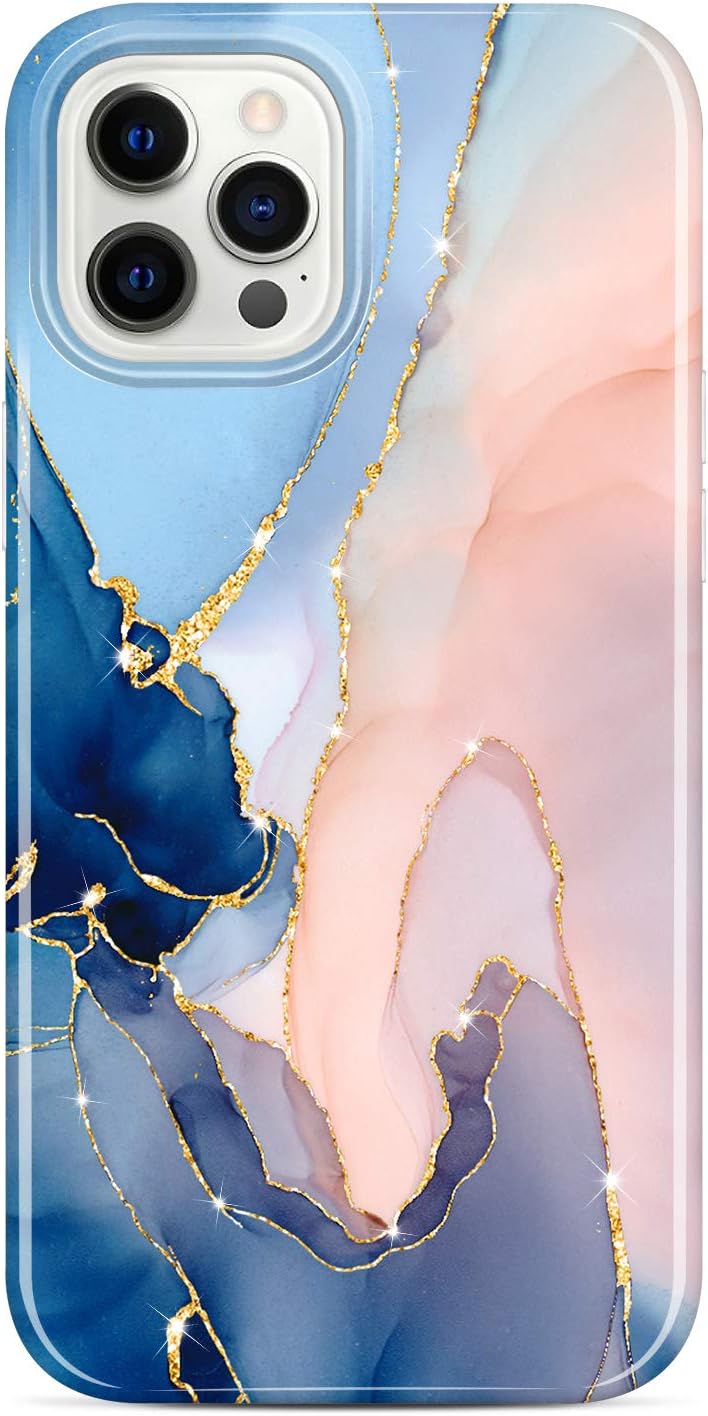 JIAXIUFEN for iPhone 12 Pro Max Case Gold Sparkle Glitter Marble Design Slim Shockproof TPU Soft Rubber Silicone Cover Phone Case Compatible with iPhone 12 Pro Max 6.7" Purple Blue