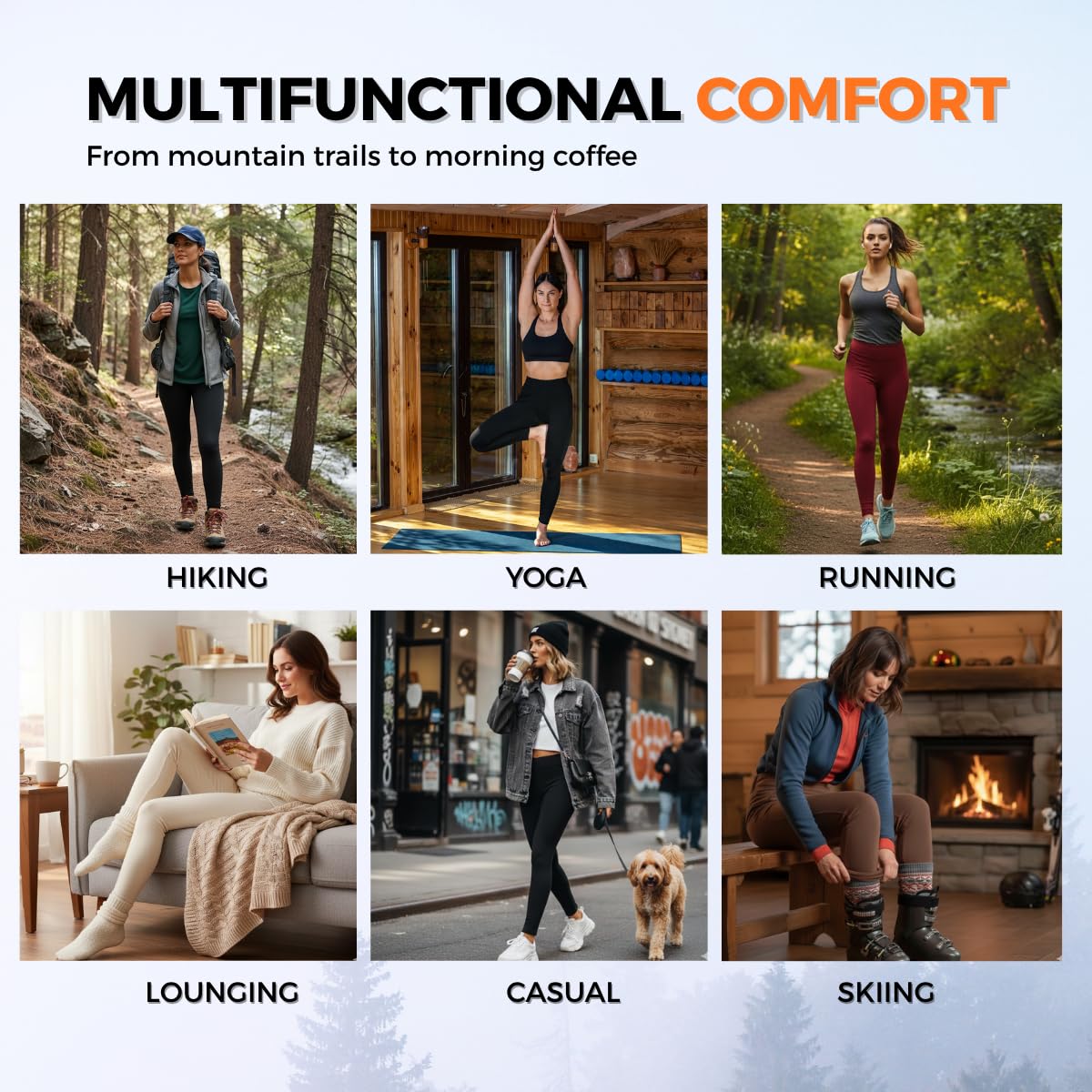 menique Leggings termici da donna in 100% merino, 250 g/m², spessi e caldi, a vita alta, controllo della pancia, termici invernali da donna per allenamento, escursionismo, yoga e uso quotidiano