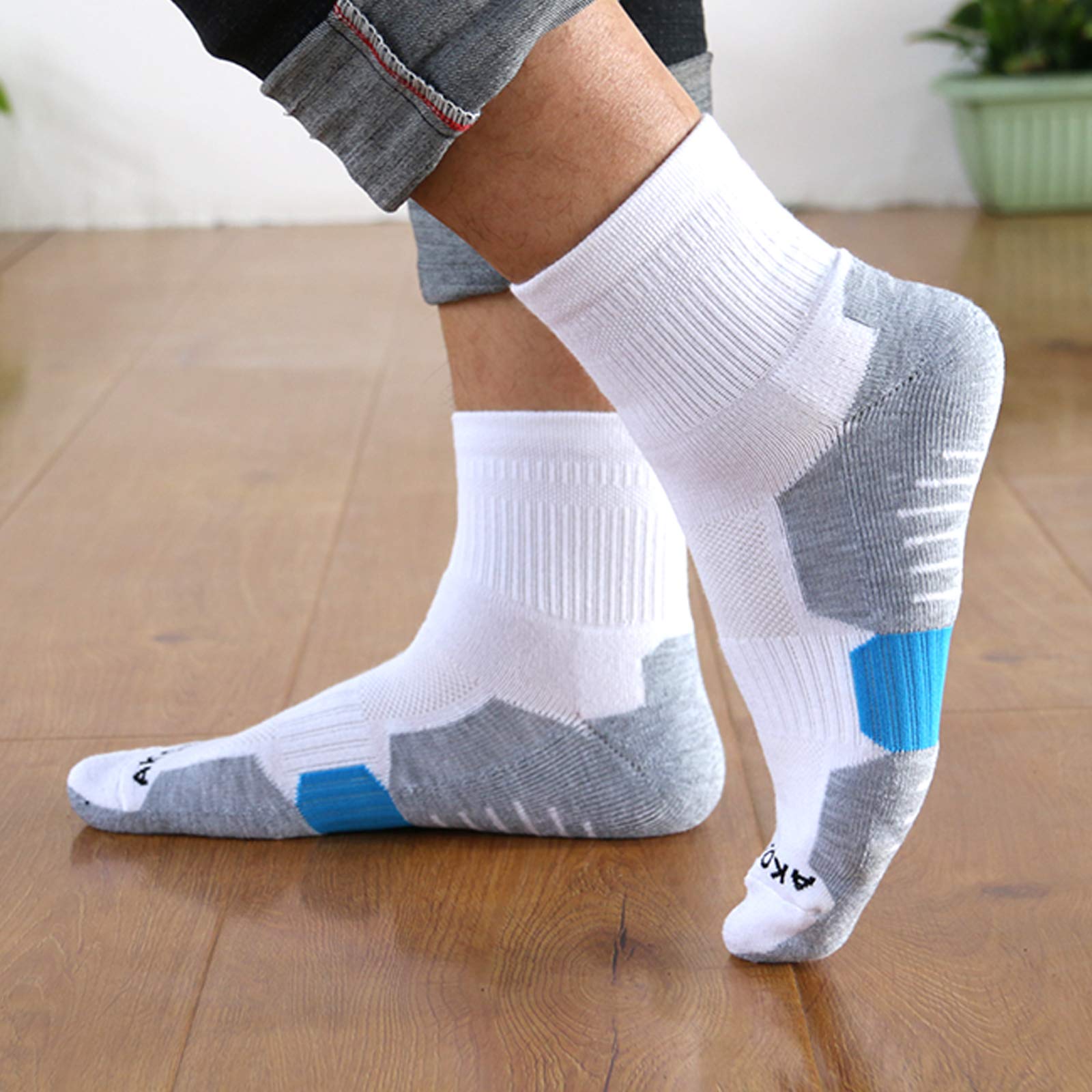 AKOENY Herren Athletic Running Cushioned Quarter Socken (6 Paar)