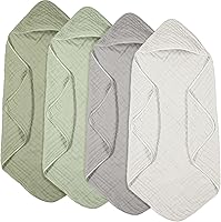 Vista 12 de Peryiter 6 toallas de muselina con capucha para bebé, 32 x 32 pulgadas, toalla de baño de algodón para recién nacidos, mantas absorbentes unisex