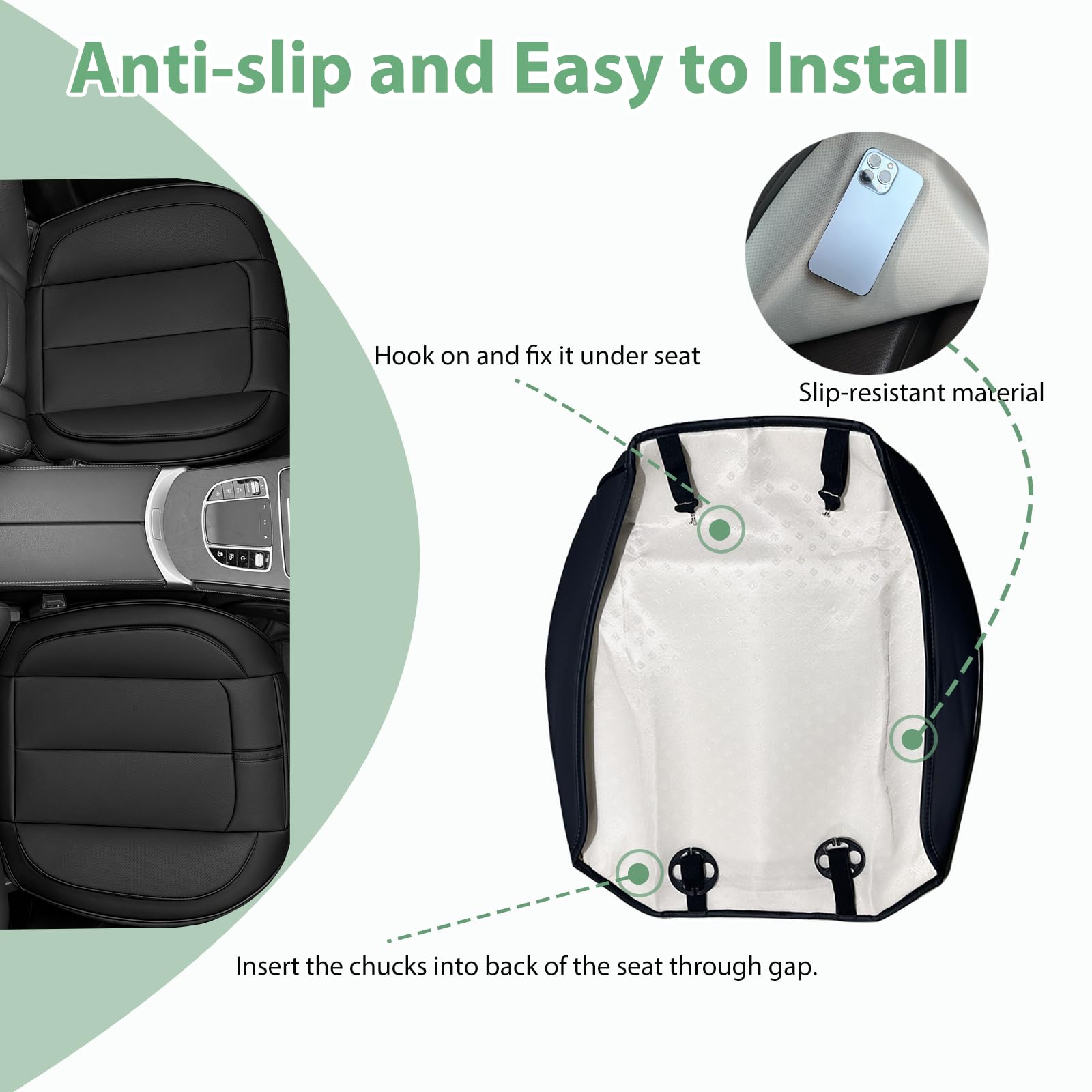 2-Pack Leder Front Autositzbezug nur unten, Anti-Rutsch gepolstertes Sitzkissen, Full Wrap Sitzschutz mit Aufbewahrungsfunktion Universal Fit für die meisten Autos, SUV, Pick-up Trucks