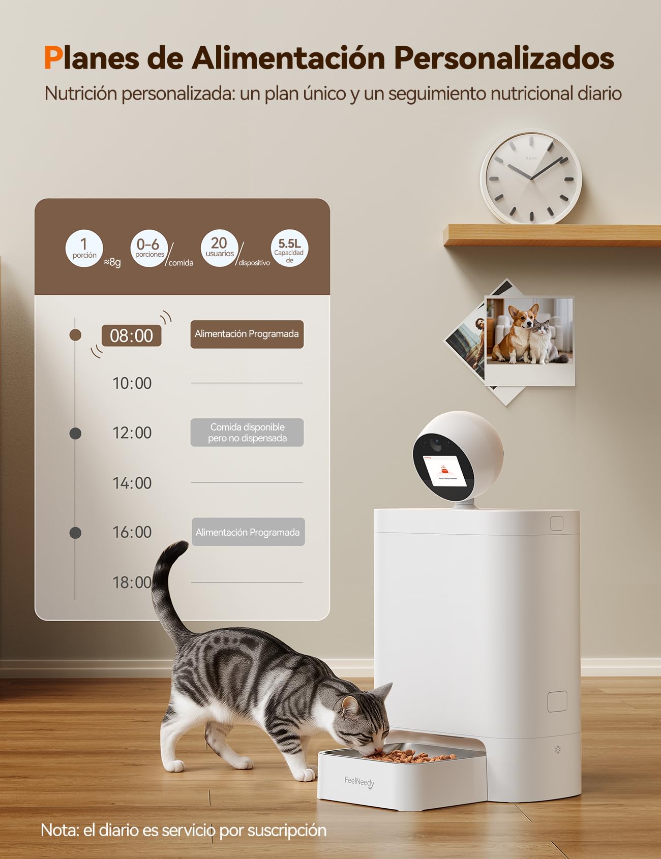 FEELNEEDY 5.5L Comedero Gato Automatico con Cámara 360°, Video 3MP HD con Visión Nocturna y Audio Bidireccional, 2.4G/5G Dispensador Comida Gatos/Perros, Pantalla IPS & App Control, Grabación de Video