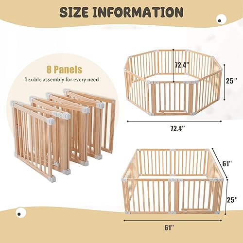 Miniatura 3 de Corralito plegable de madera, corralito grande de madera para bebés con puerta de bloqueo para bebés y niños pequeños de 1 a 3 años, patio de juegos