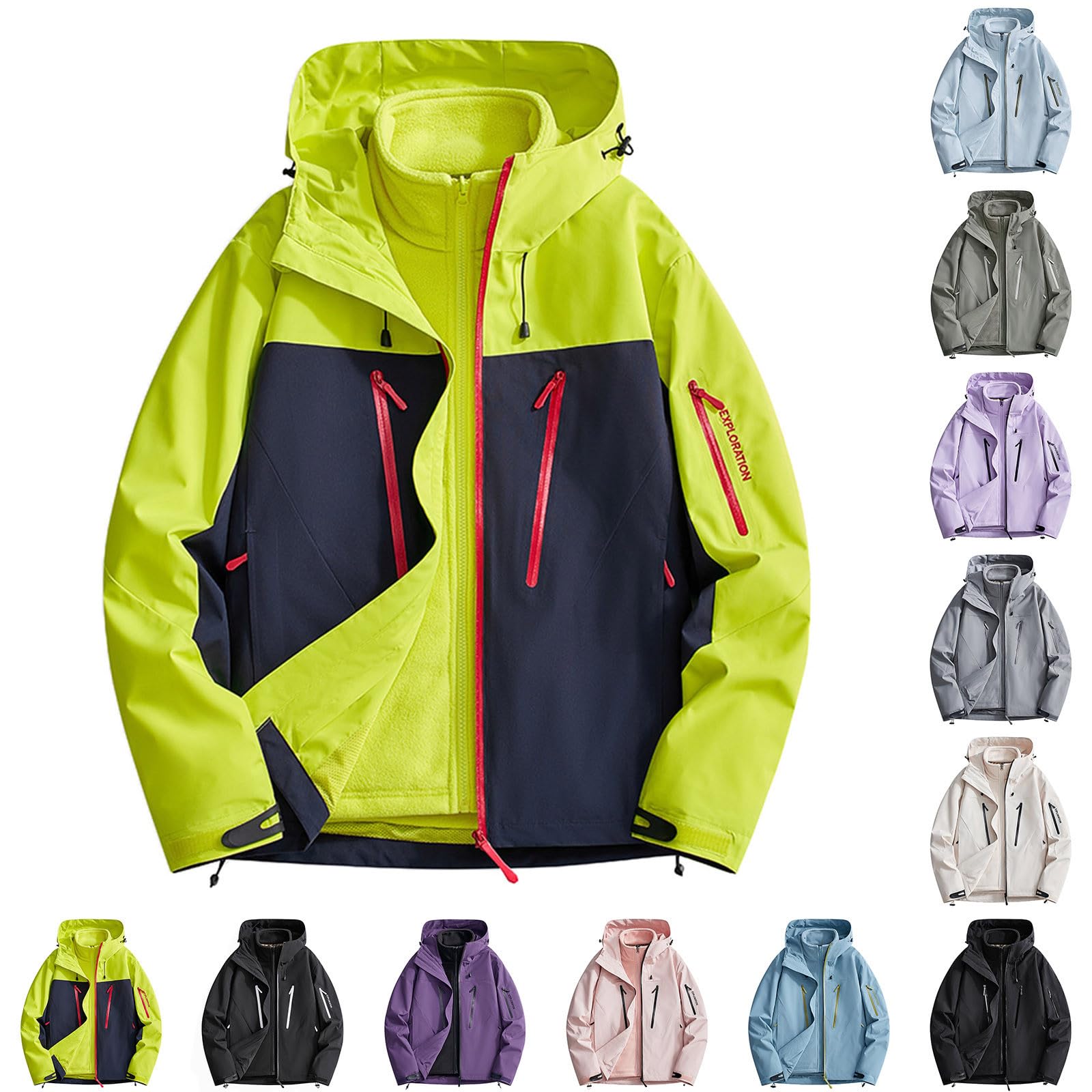 Generisch Giacca invernale da uomo, impermeabile, antivento, traspirante, con cappuccio, impermeabile, leggera, da corsa, da lavoro