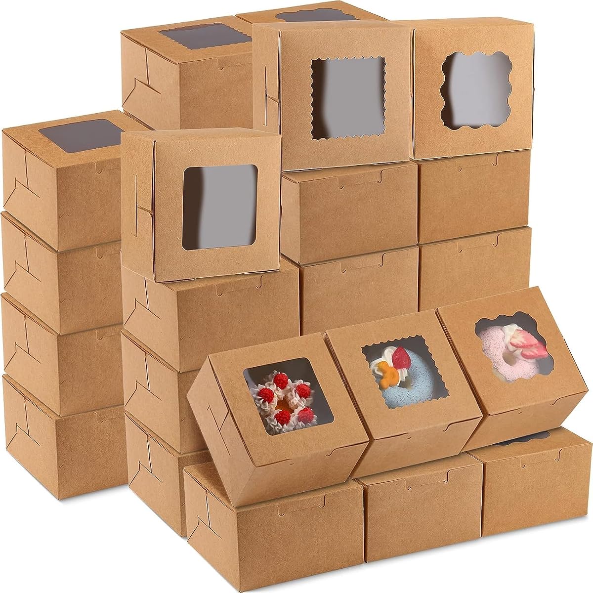 BIG BOX Paper - 25 Piece Brown Bakery Boxes With Windows for Strawberries,