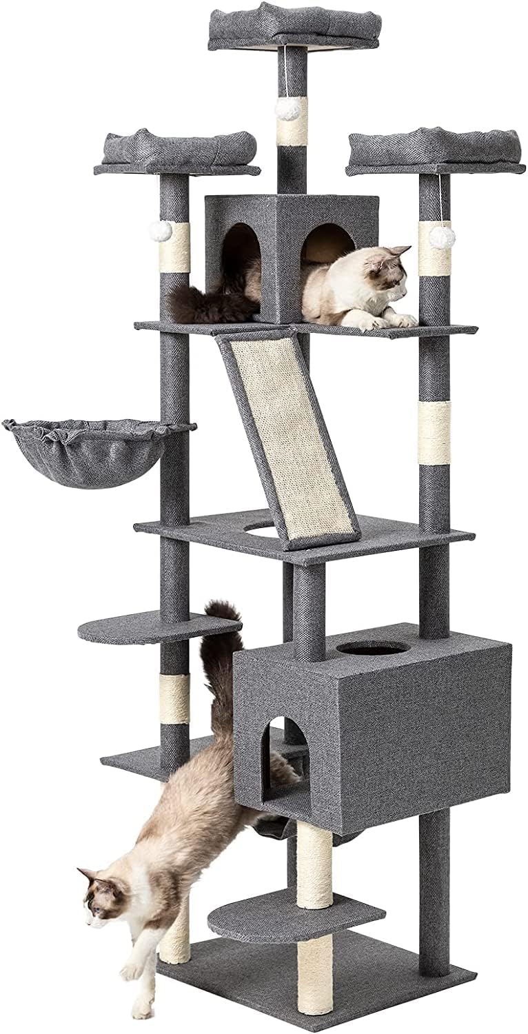 Buyoung Cat Tree for Indoor Cats - Cat Trees and Towers for Large Cats, 78” Multi-Level Cat Furniture Condo with Hammock and Scratching…
