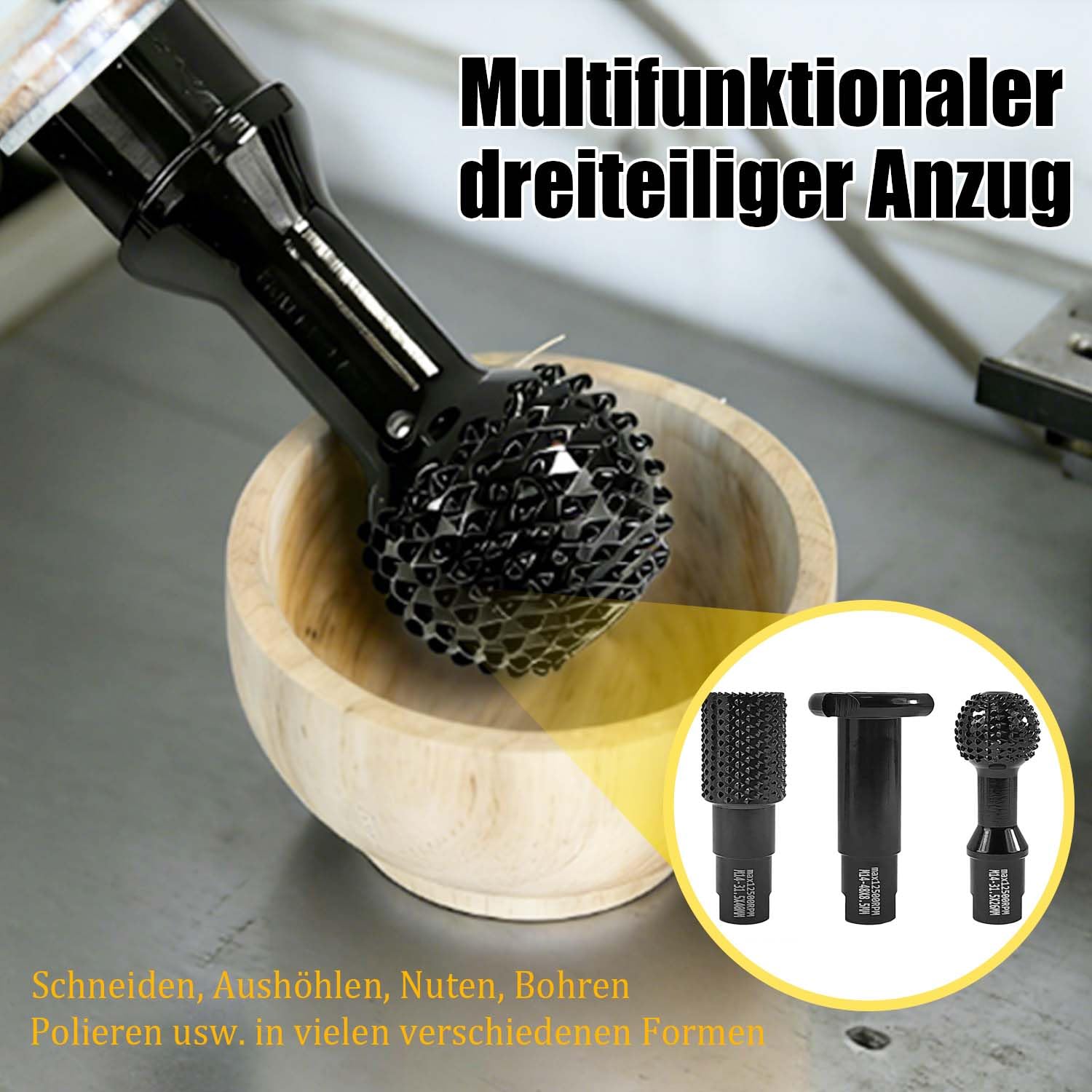 3 Stück Kugelfräser Holz Schnitzen, Frässcheibe Holzfräser Schleifscheiben für Winkelschleifer Holz 115/125mm, M14 Winkelschleifer Zubehör