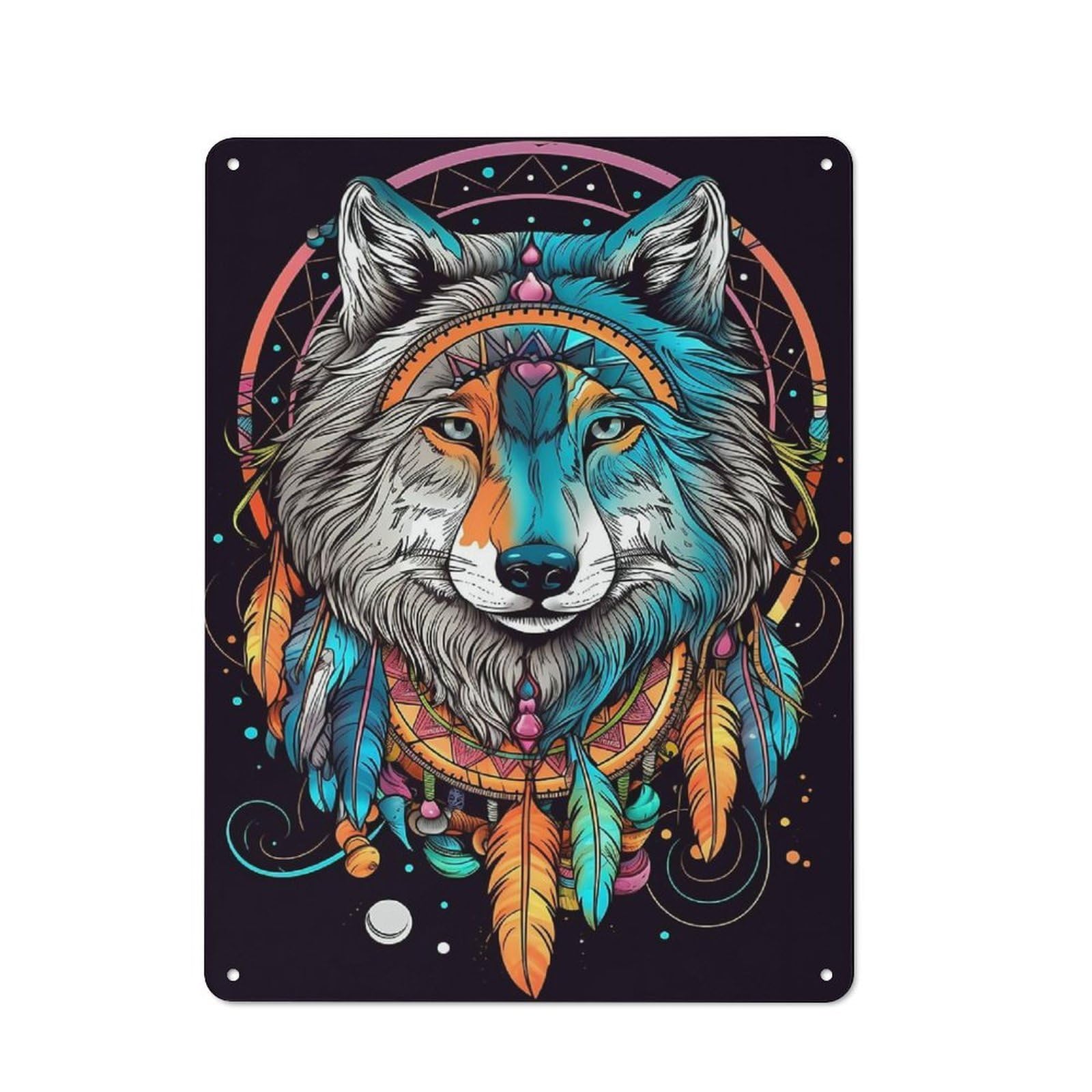 Kitchen Metal Sign with Dreamcatcher Mandala Wolf Design 40x30cm, Vintage Cafe Wall Decor for Restaurant, Kitchen, Counter Or Breakfast Nook