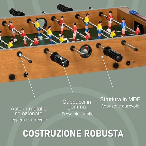 HOMCOM Calcio Balilla Pieghevole Compatto in Legno, Biliardino Salvaspazio con 6 Aste, 18 Giocatori e Segnapunti, 69x37x70cm - 4