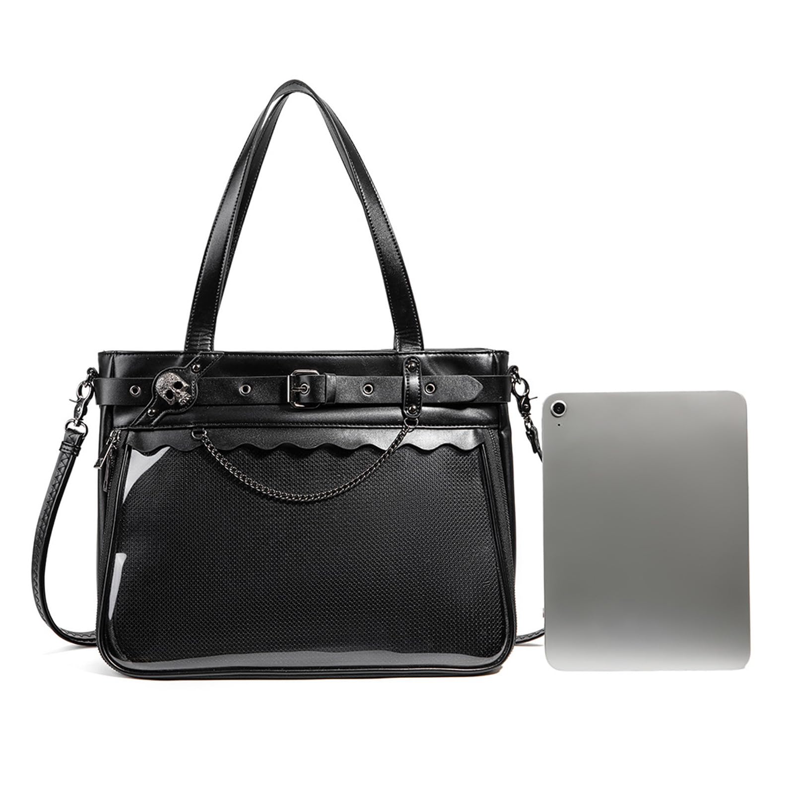 Borsa a tracolla giapponese per cosplay con finestra trasparente, tasche multiple e tracolla regolabile in pelle PU borsa a tracolla anime