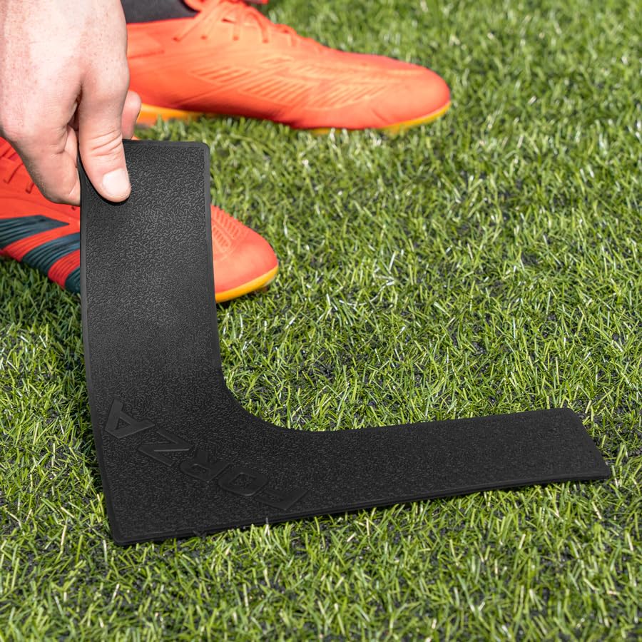 FORZA Pitch Line Marker Corners | Pack Of 4 Ultra Durable Rubber Markers - Ideal For Pitch Boundary Marking [9 Colour Options] (Black