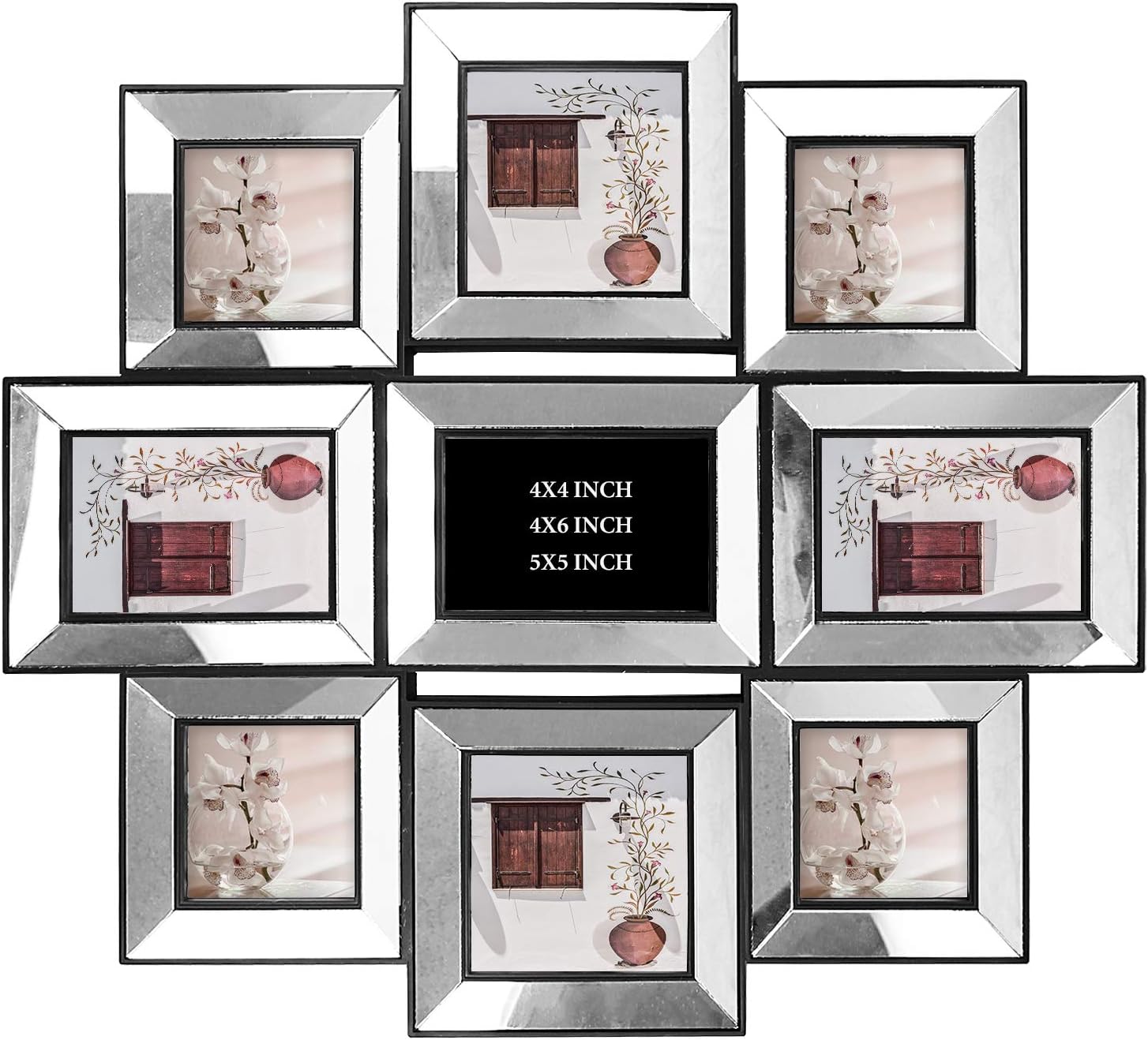 Hello Laura - Photo Frame 21x24 Inner Mirror Picture Frame - Made to Display Pictures 4x6 4x4 5x5 - Wide Molding - Multi Selfie Gallery Collage Wall Hanging Wall Mounting Design