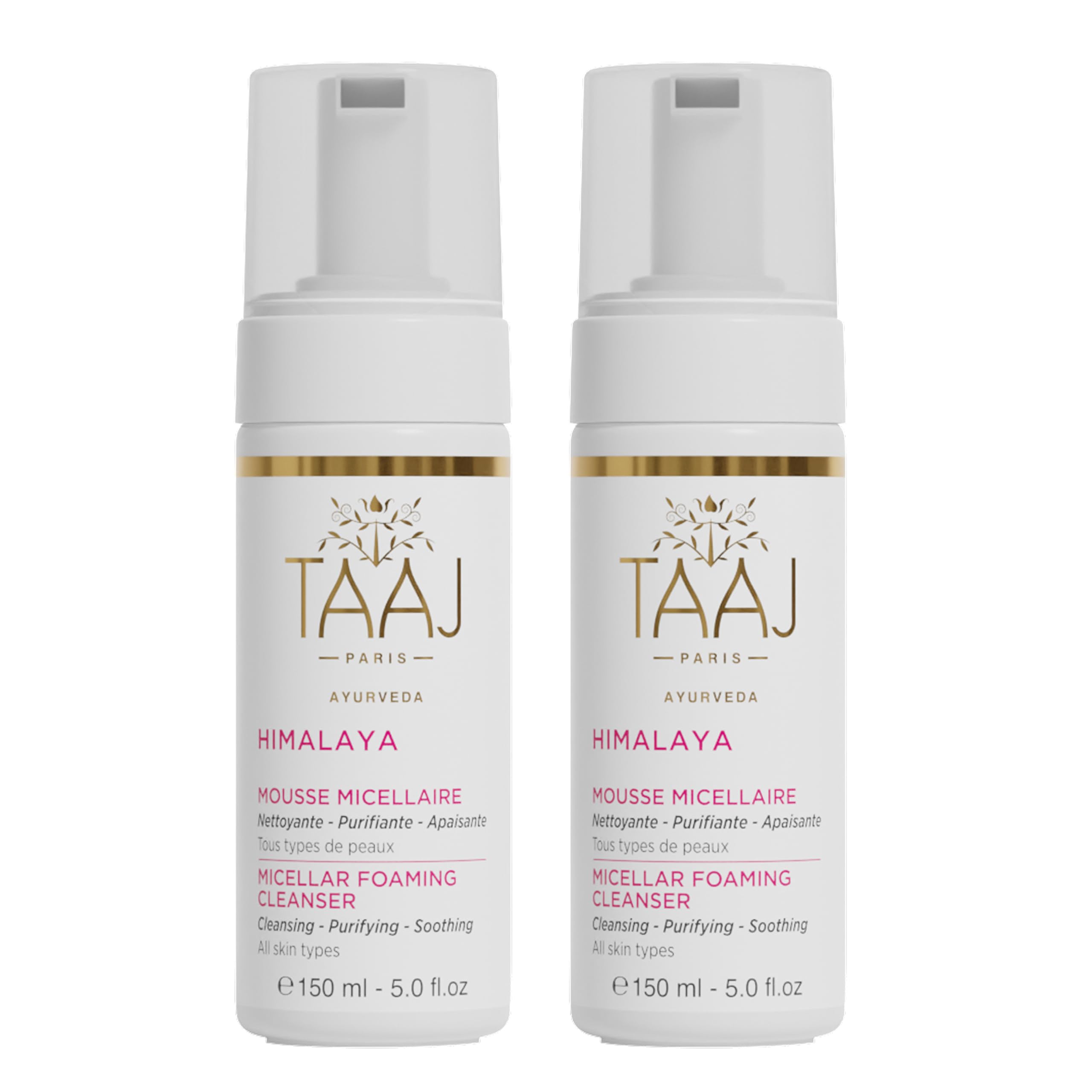 TAAJ | Schiuma Micellare HIMALAYA | Pulisce, Rimuove il trucco e rimuove le impurità | Pelle pulita, morbida e morbida | Proprietà lenitive | Tintura fresca e luminosa | Vegan & Cruelty Free |