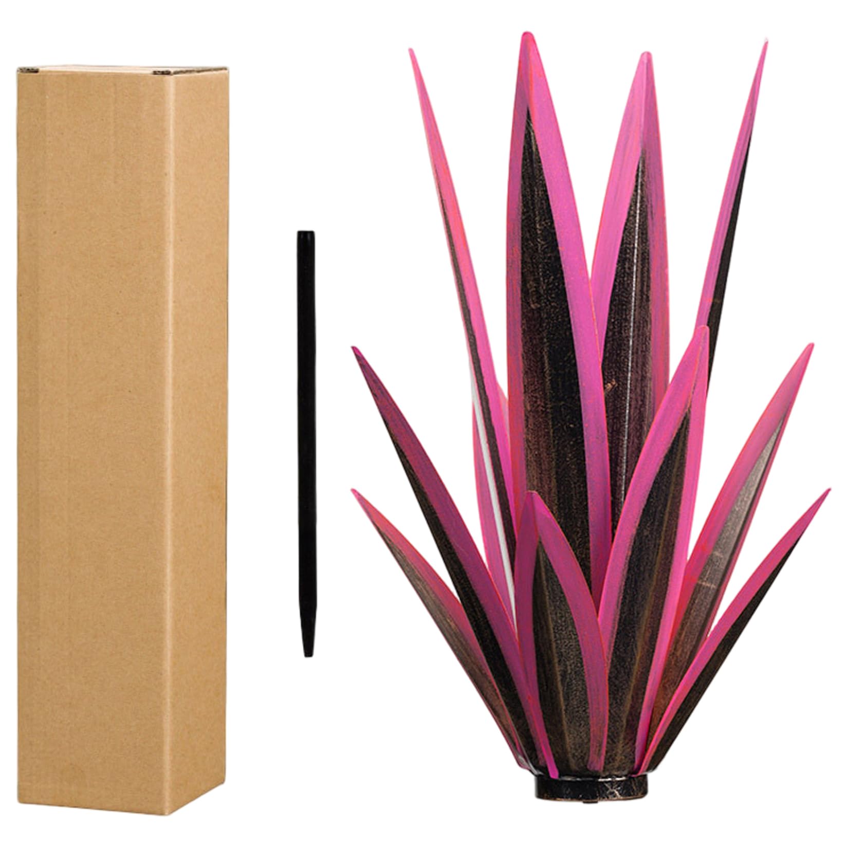 Aetherize Metal Agave Plants Outdoor Decor, Rustic Art Sculpture with Sturdy Iron Construction for Garden Yard Patio, Metal Agave Lawn Ornament, Rose Red