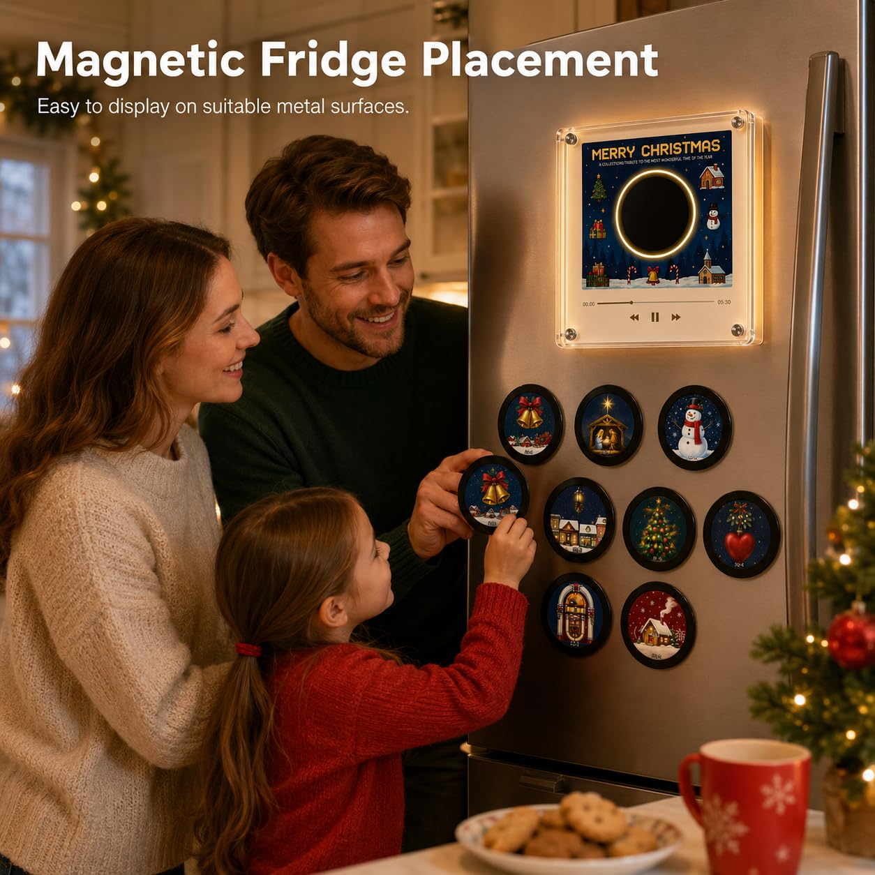Magnete da Frigorifero con Musica di Natale, Lettore Rotante Illuminato