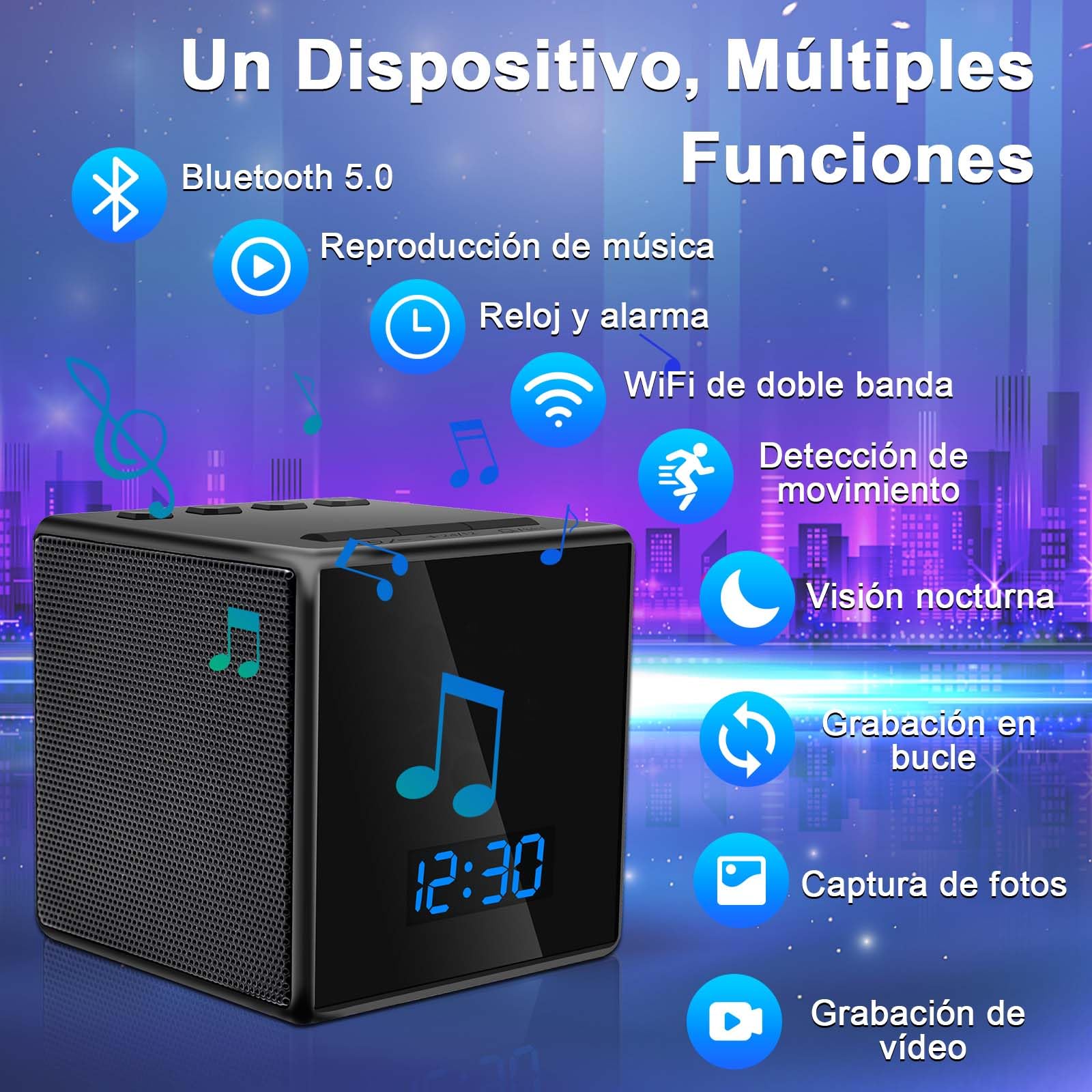 Camara Espia WiFi Movil Oculta, Portátil Camaras Espias Camufladas para Interior/Exterior,HD 1080P Mini Cámara Espía Inalámbrica con Bluetooth 5.0/Detección de Movimiento/Reproducción de Música