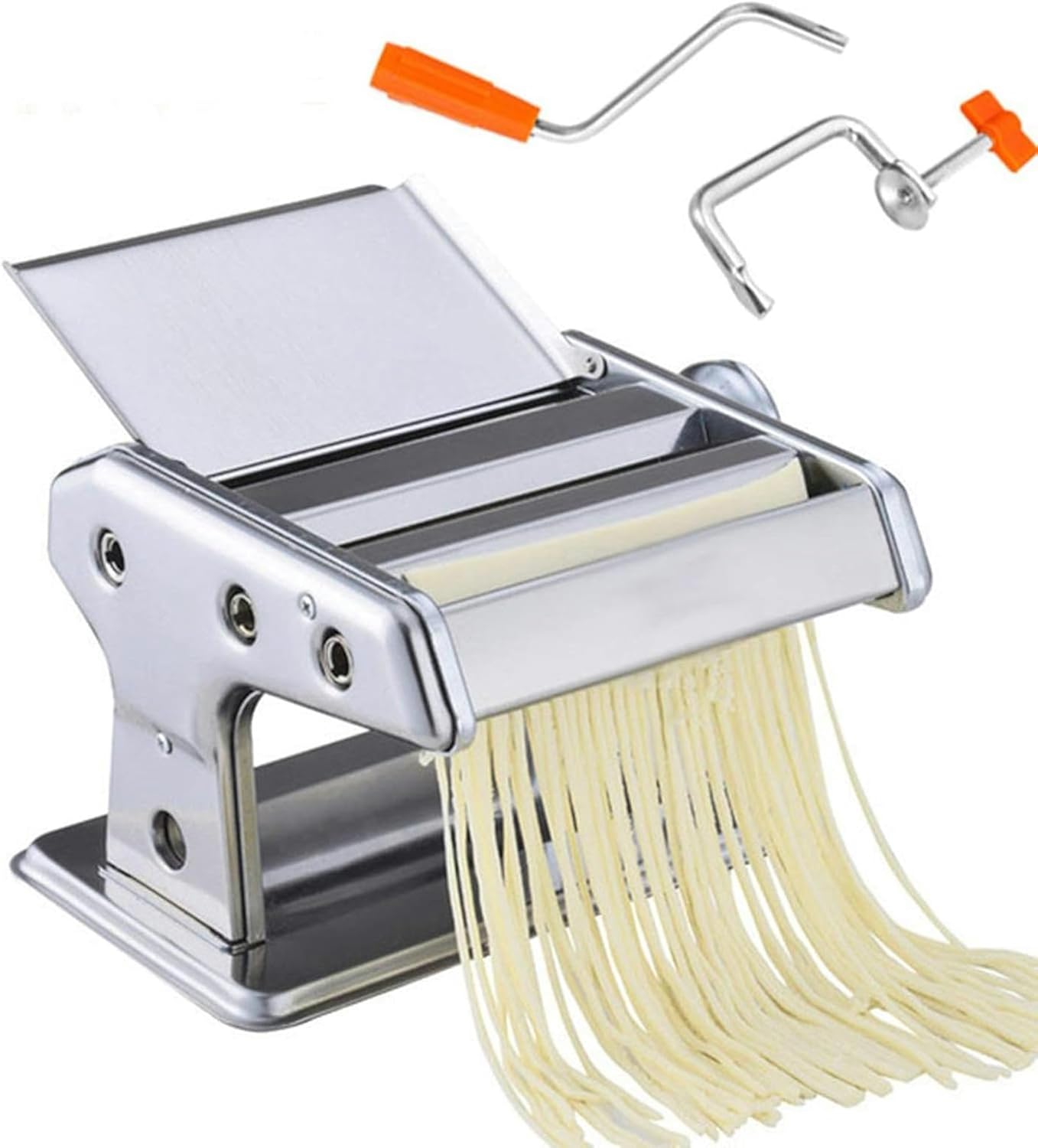 Wzglod Manual Noodle Machine 0.5-3mm Manual Cutting Thicknesses Pasta Make Roller Machine Dough Fresh Removable Press Noodle Maker Enjoy Pasta Time (Silver 19x24cm)