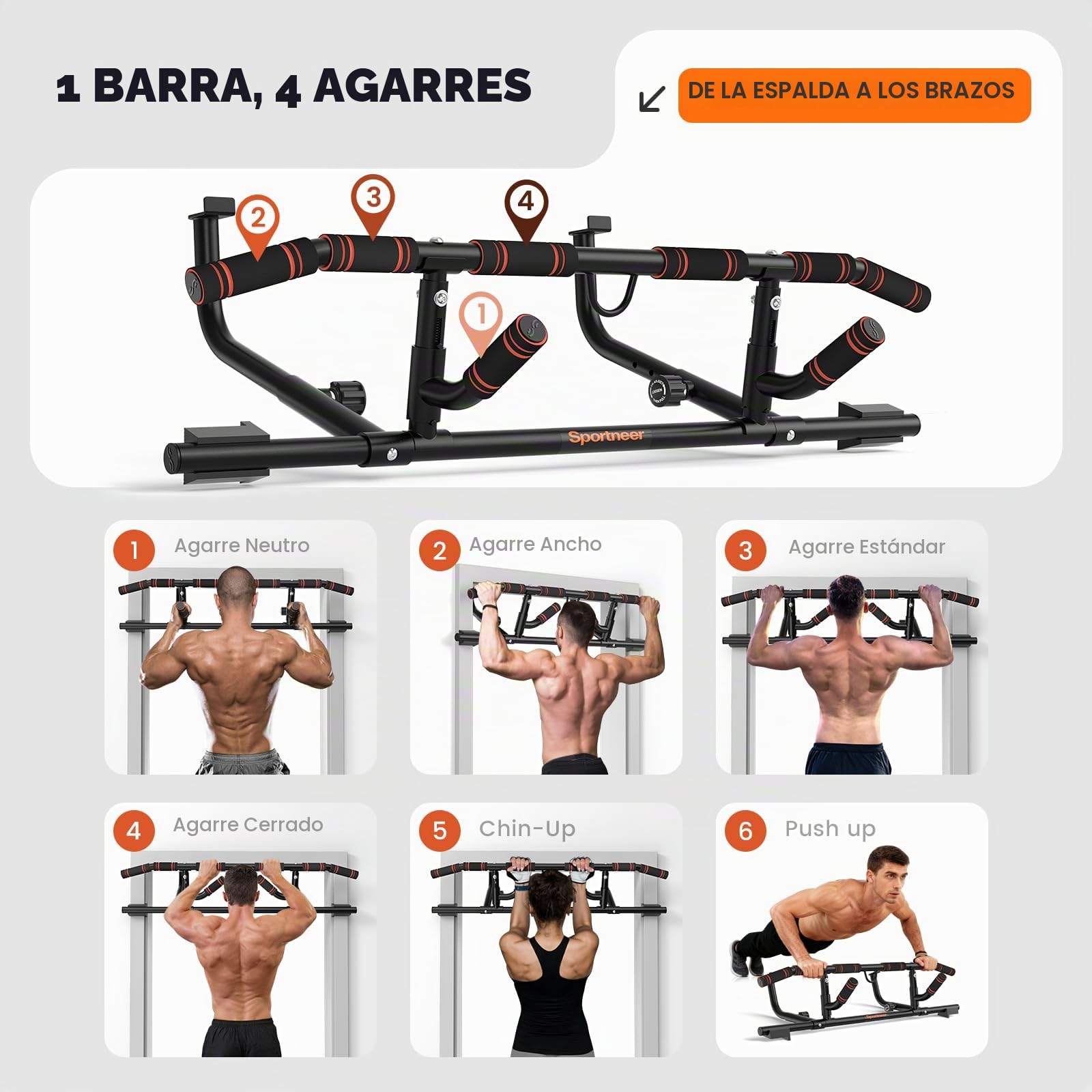 Sportneer Barra de dominadas para marco de puerta, barra de dominadas con mango plegable, barra de dominadas para entrenamiento de fuerza para la parte superior del cuerpo hasta 200 kg de capacidad