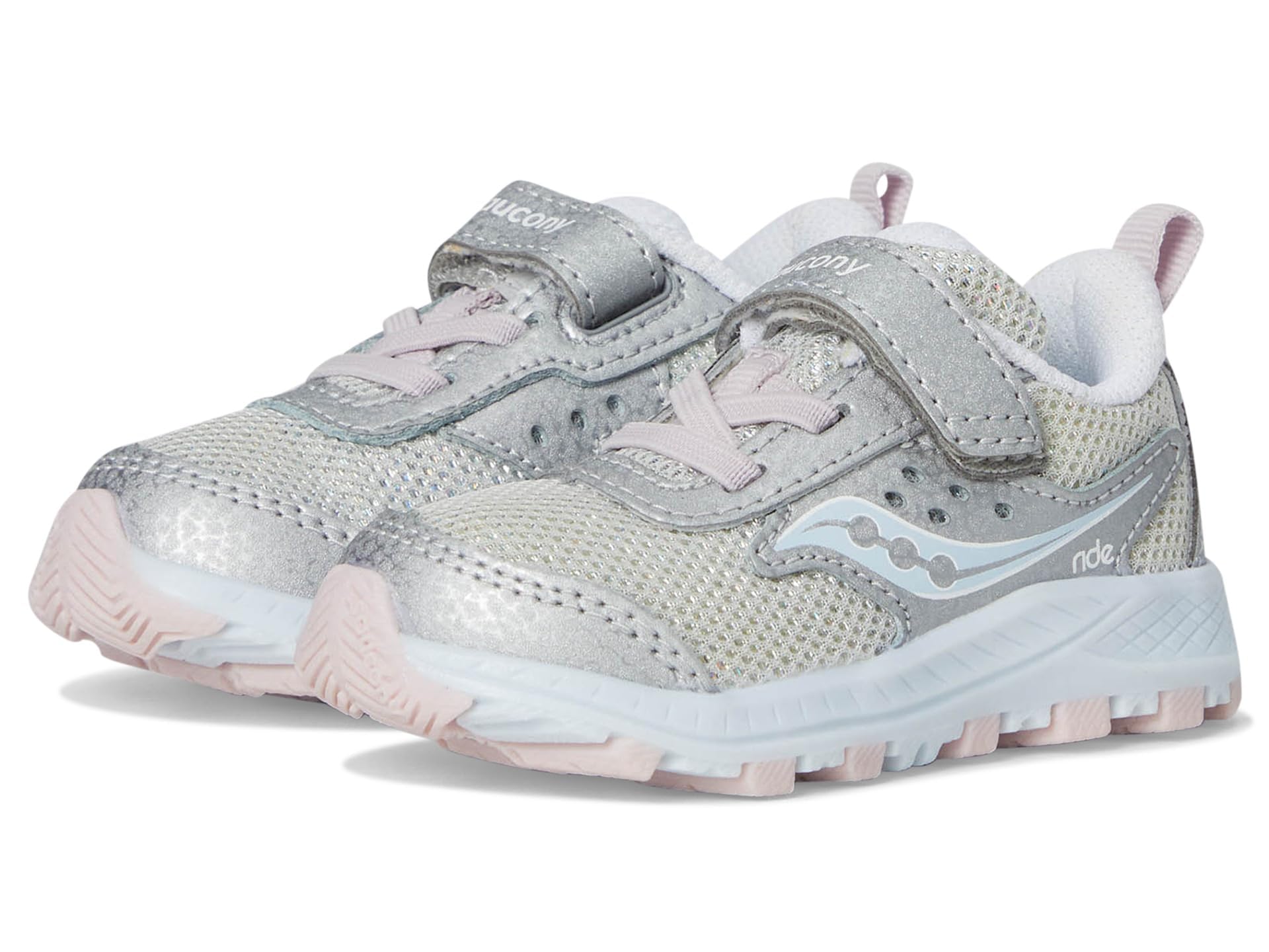 Saucony Ride Jr Sneaker, Silver/Pink, 10 US Unisex Little Kid