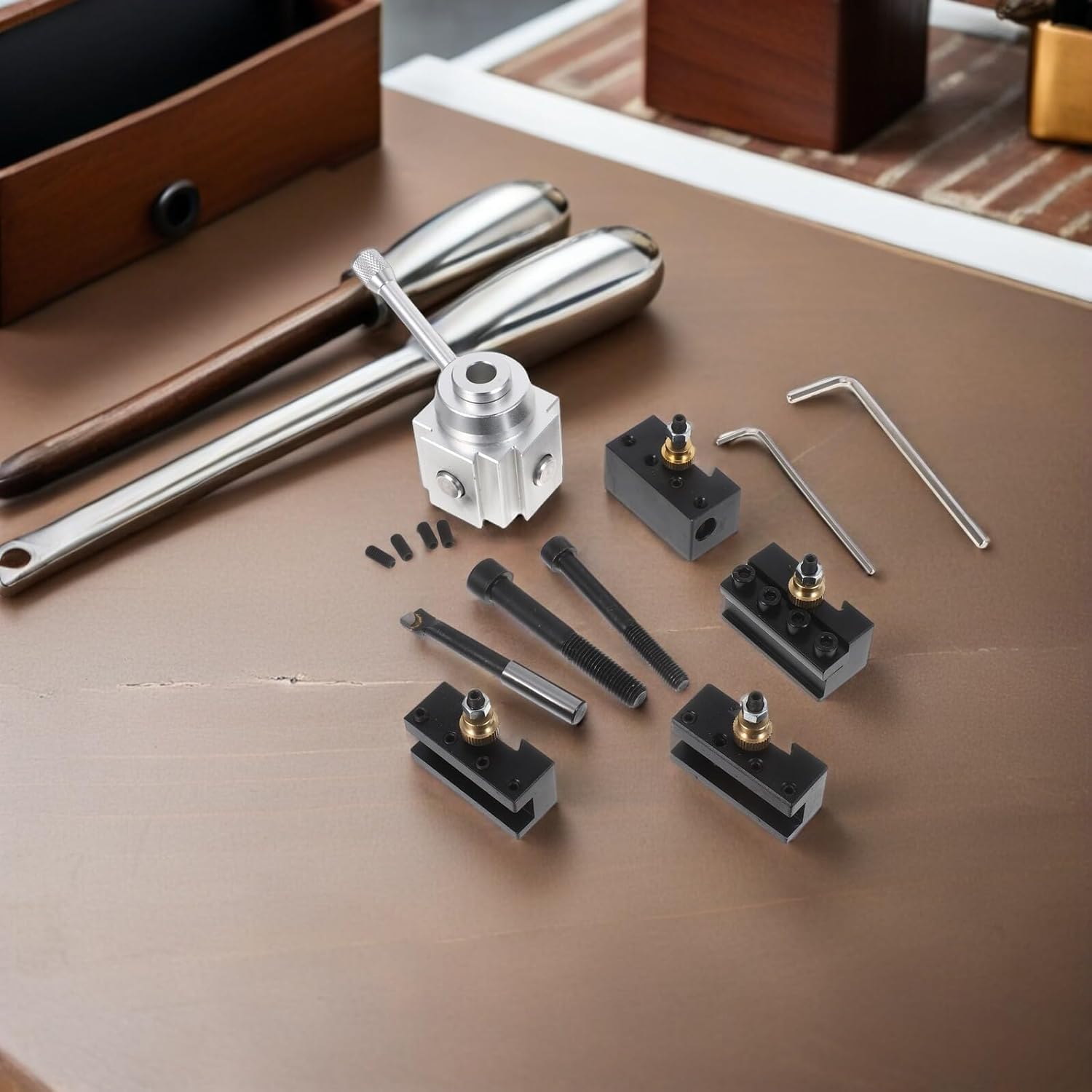 Artibetter 8個 旋盤 ツール ホルダー セット アルミ ツール ポスト 旋盤 ポスト アダプター ホルダー 用 小型