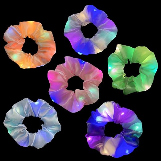 TecTake 6 Pcs LED Hair Scrunchies, Light Up Hair Ties, 3