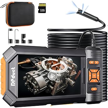 Endoscope Camera with Light 10 m Dual Lens Endoscope 5.0 Inch IPS Screen Inspection Camera 7.9 mm Tube Camera with 8+1 Adjustable LED Light IP67 Waterproof Industrial Endoscope Camera Orange