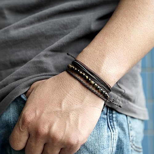 Miniatura 45 de Handmade Natural Stone Beaded Healing Bracelet Gift for Men Adjustable Rope String Bracelet