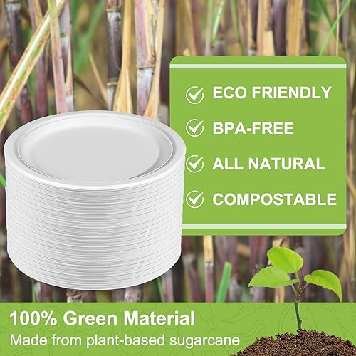 Miniatura 5 de Platos de papel de 10 pulgadas a granel, paquete de 100 platos de papel compostables resistentes, platos de papel grandes blancos, platos ecológicos
