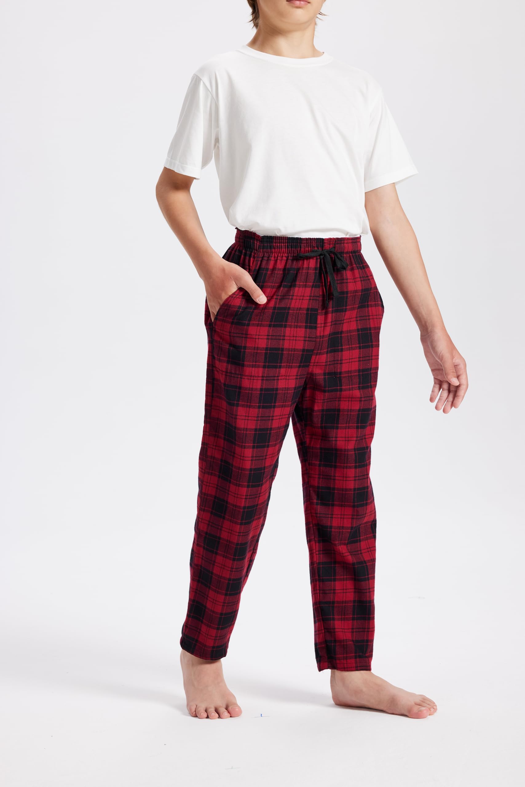 MoFiz Garçon Pantalon de Pyjama Coton à Carreaux Fille Chaud Vêtements de Nuit Décontractés avec Poches pour Enfants 7-18 Ans